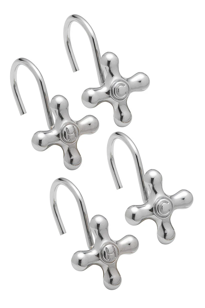 Colonial Hot and Cold Faucet Metal Shower Hooks, 12-Pack, Chrome