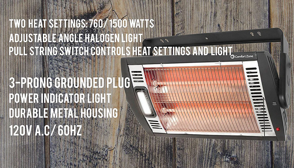 Comfort Zone Czqtv5m Ceiling and Patio Mount Quartz Heater, Black, 1500 Watts - Image 3
