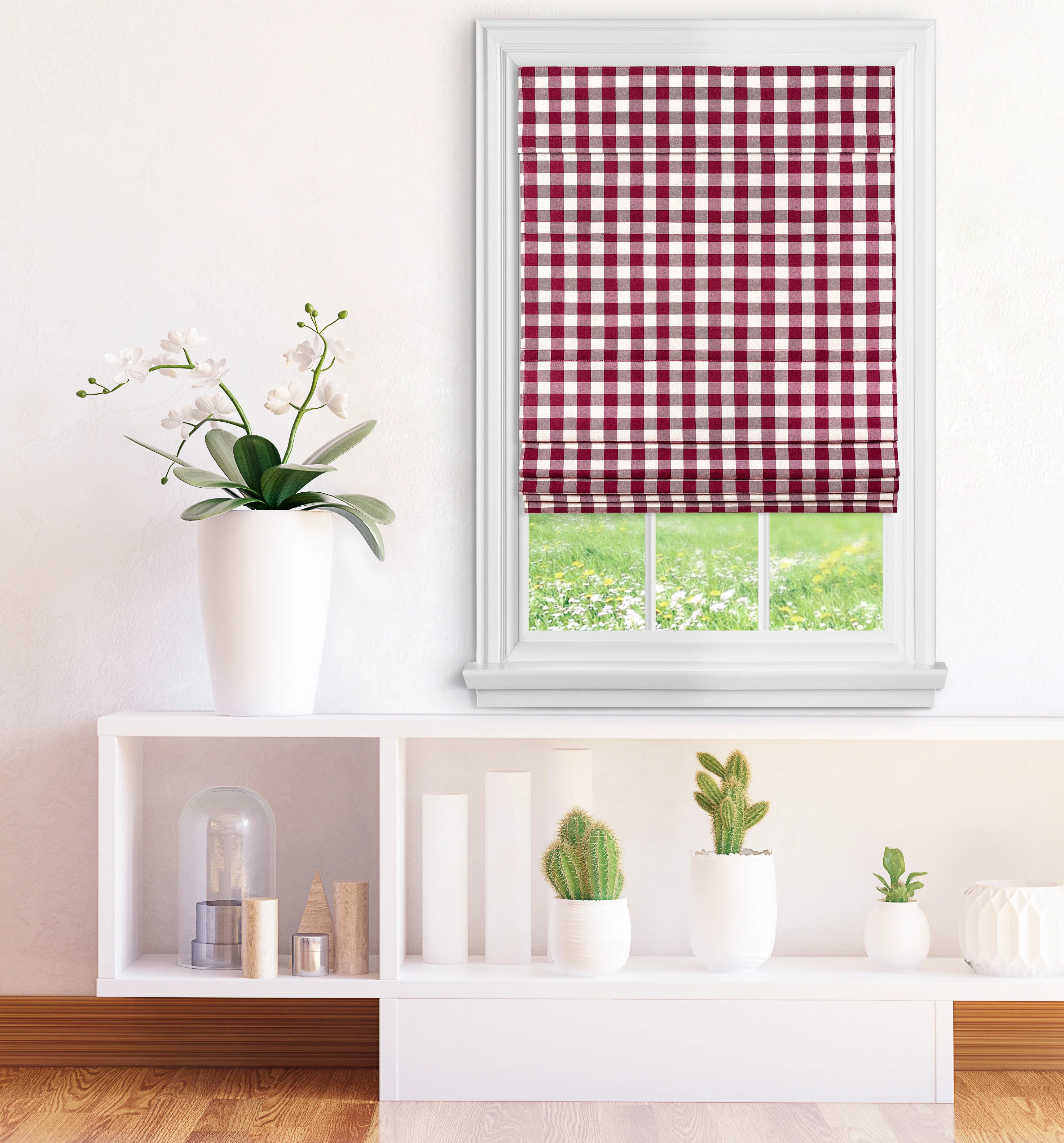Cordless Buffalo Check Roman Window Shade - Image 13