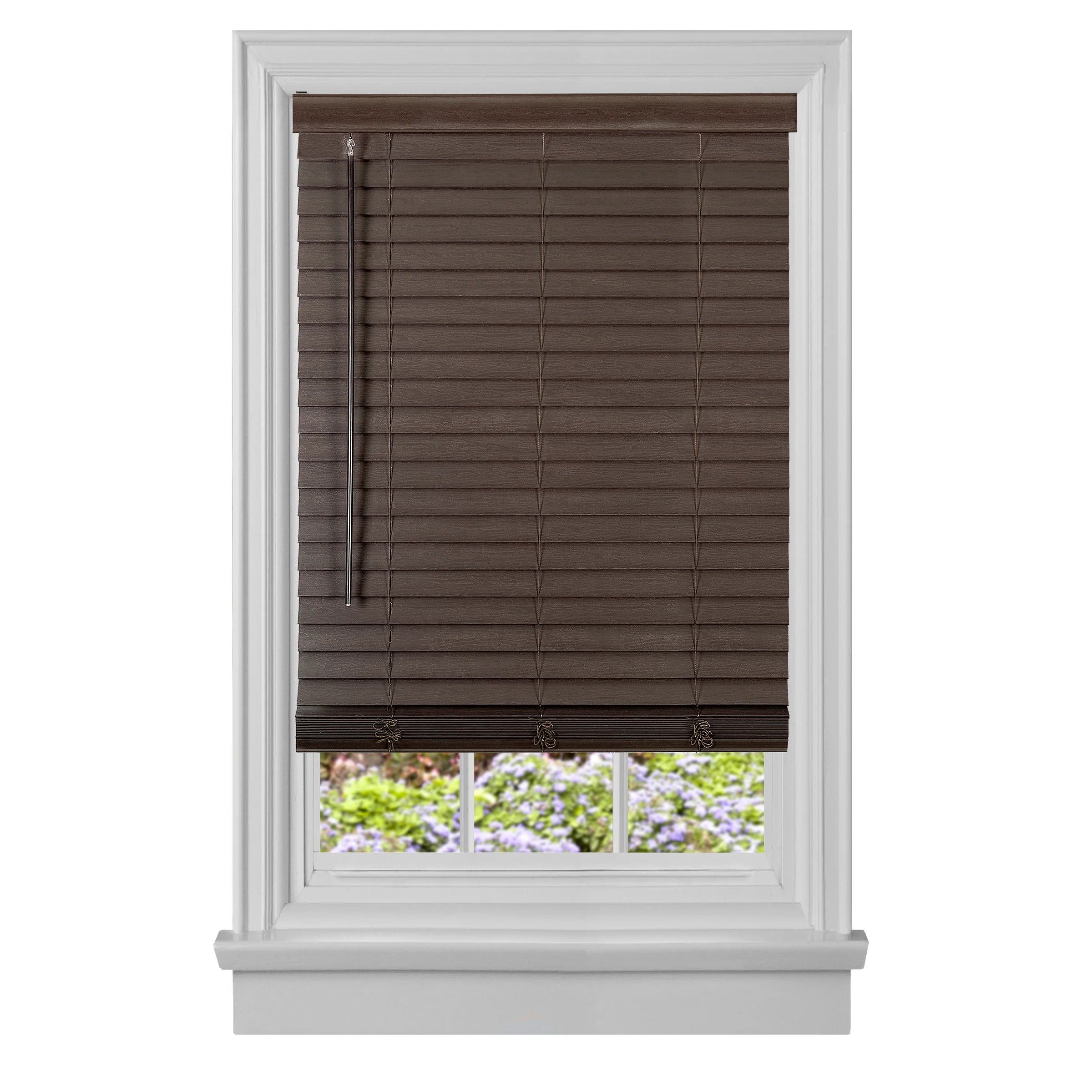 Cordless GII Madera Falsa 2 Faux Wood Plantation Blind 23x64 - Mahogany