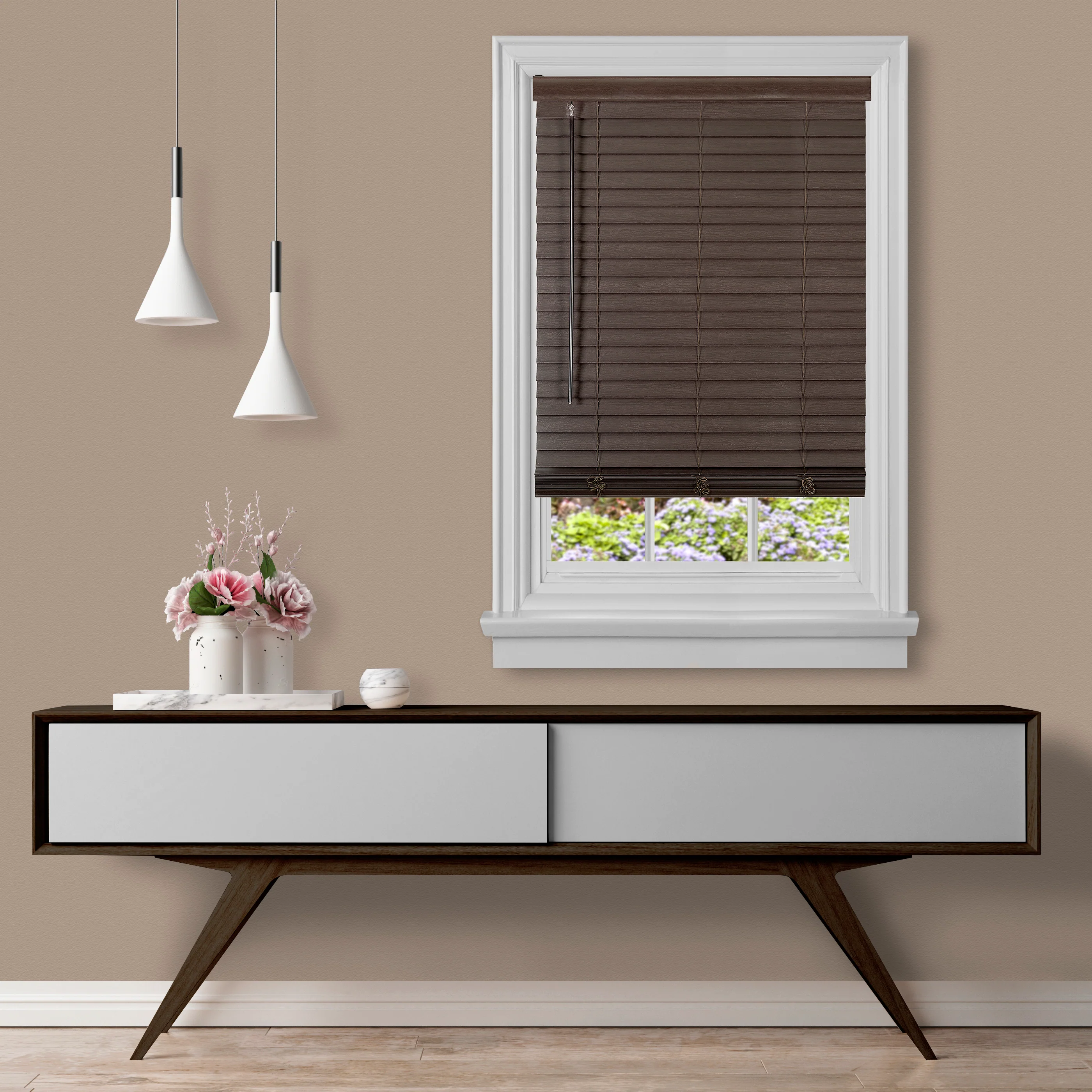 Cordless GII Madera Falsa 2 Faux Wood Plantation Blind 29x64 - Mahogany - Image 2