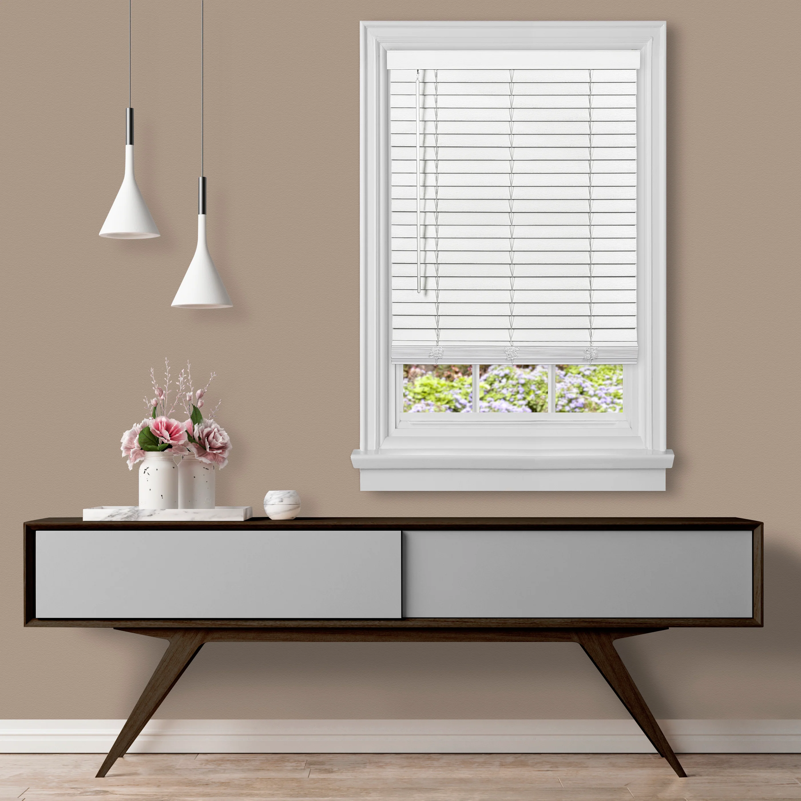 Cordless GII Madera Falsa 2 Faux Wood Plantation Blind 35x64 - White - Image 2
