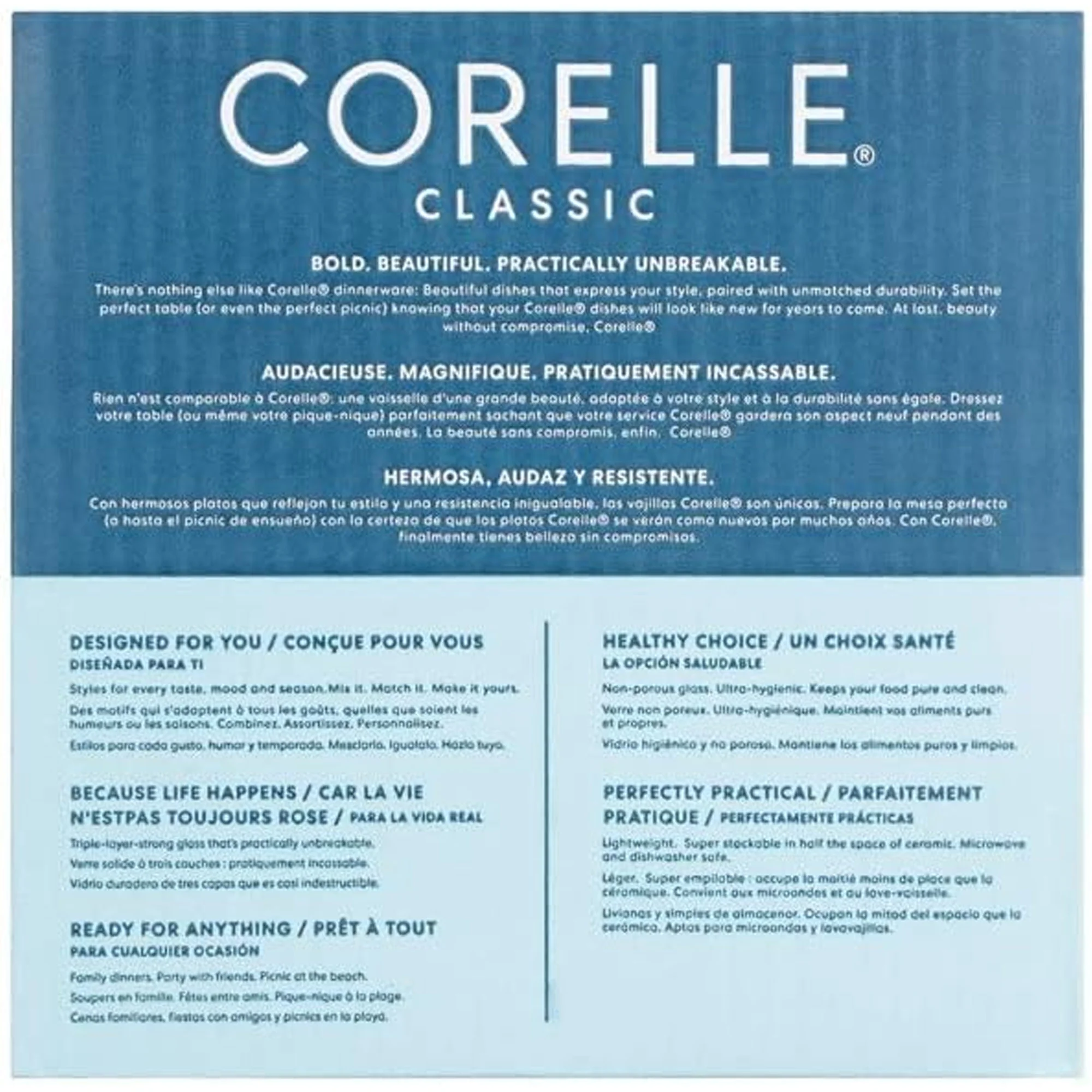 Corelle Classic Lia 12-Piece Chips & Cracks Resistant Dinnerware Set, Service for 4, White-Blue - Image 4
