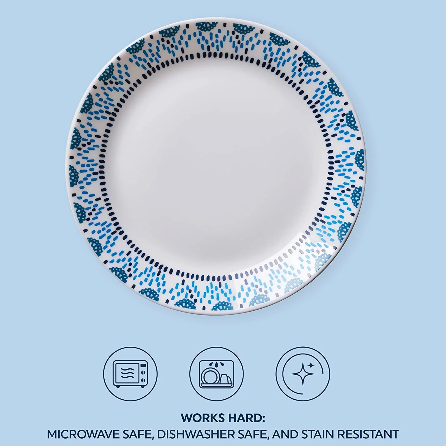 Corelle Everyday Expressions Dining Plates Set, Service for 4, Azure Medallion - Image 4