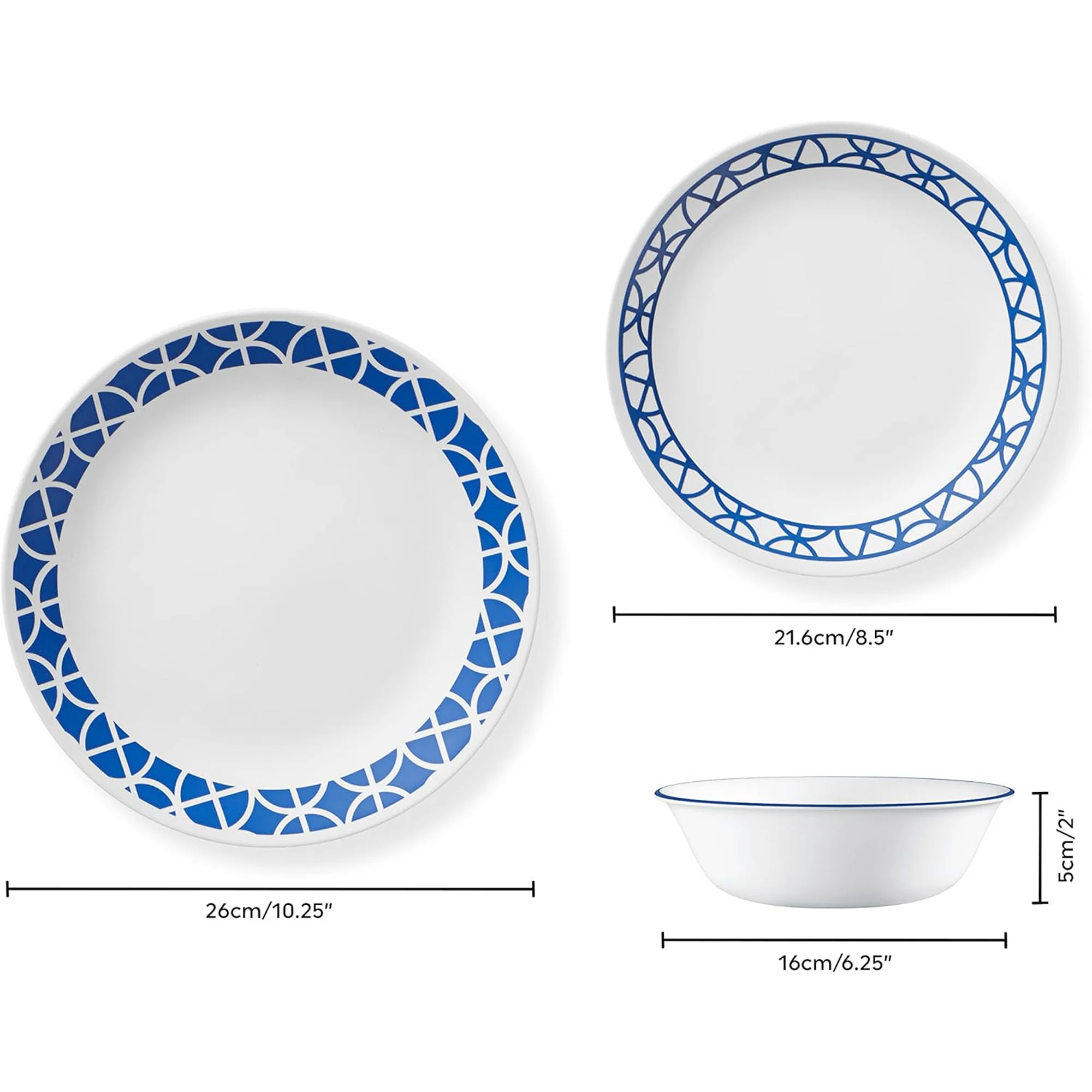 Corelle Vitrelle 12-Piece Glass Dinnerware Set Service for 4, Cobalt Circles - Image 2