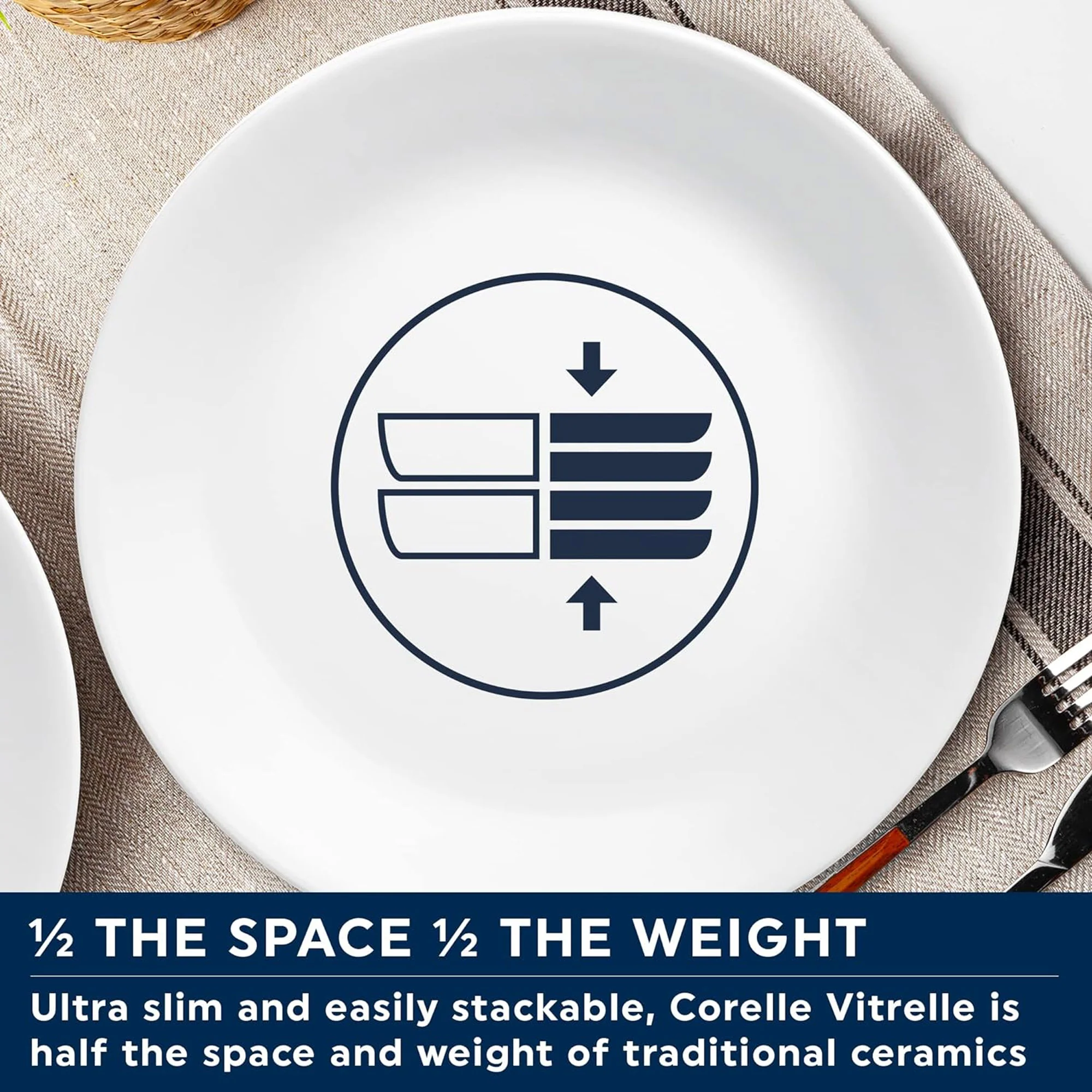 Corelle Vitrelle 12-Piece Glass Dinnerware Set Service for 4, Cobalt Circles - Image 5