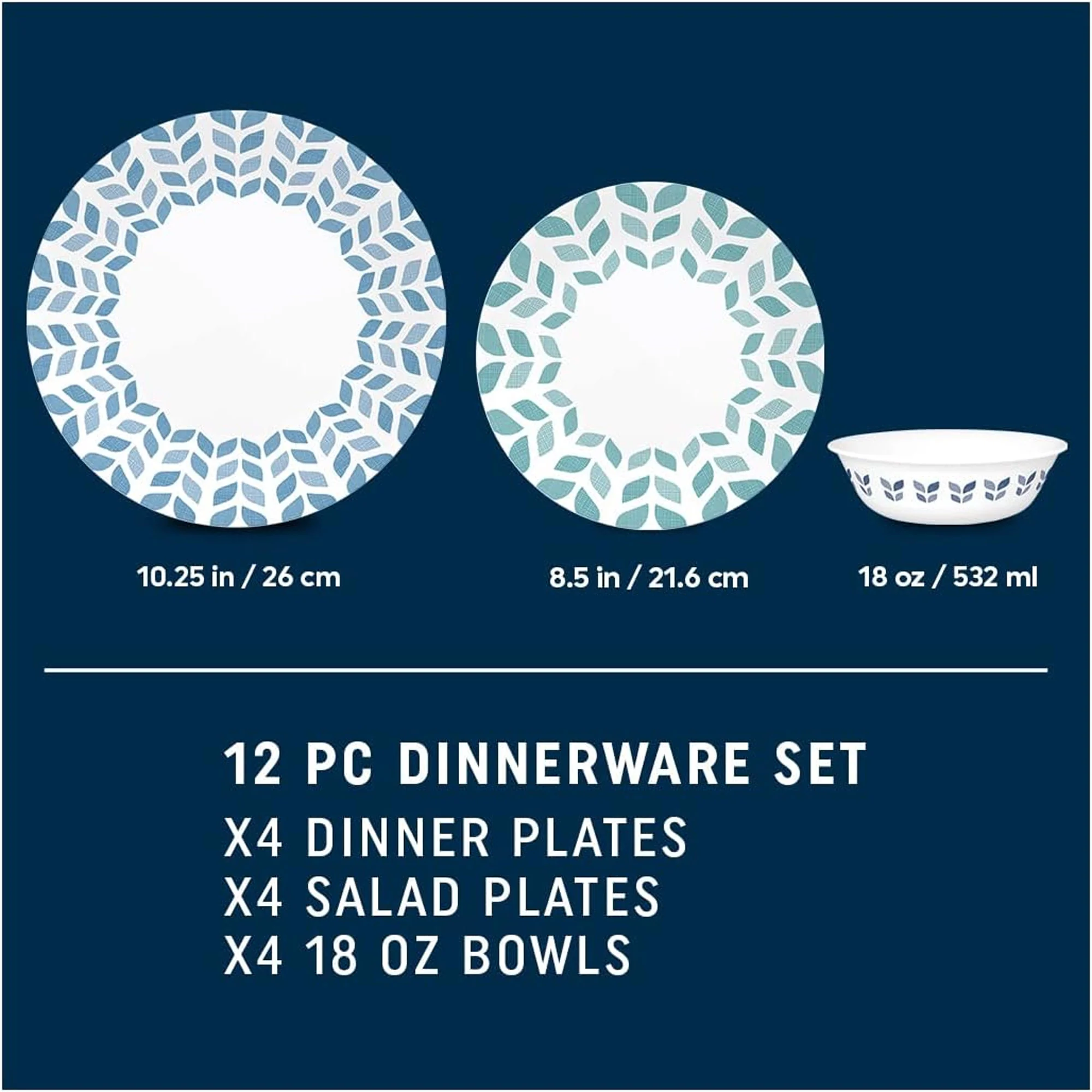 Corelle Vitrelle 12-Piece Glass Dinnerware Set Service for 4,  Northern Pines - Image 2