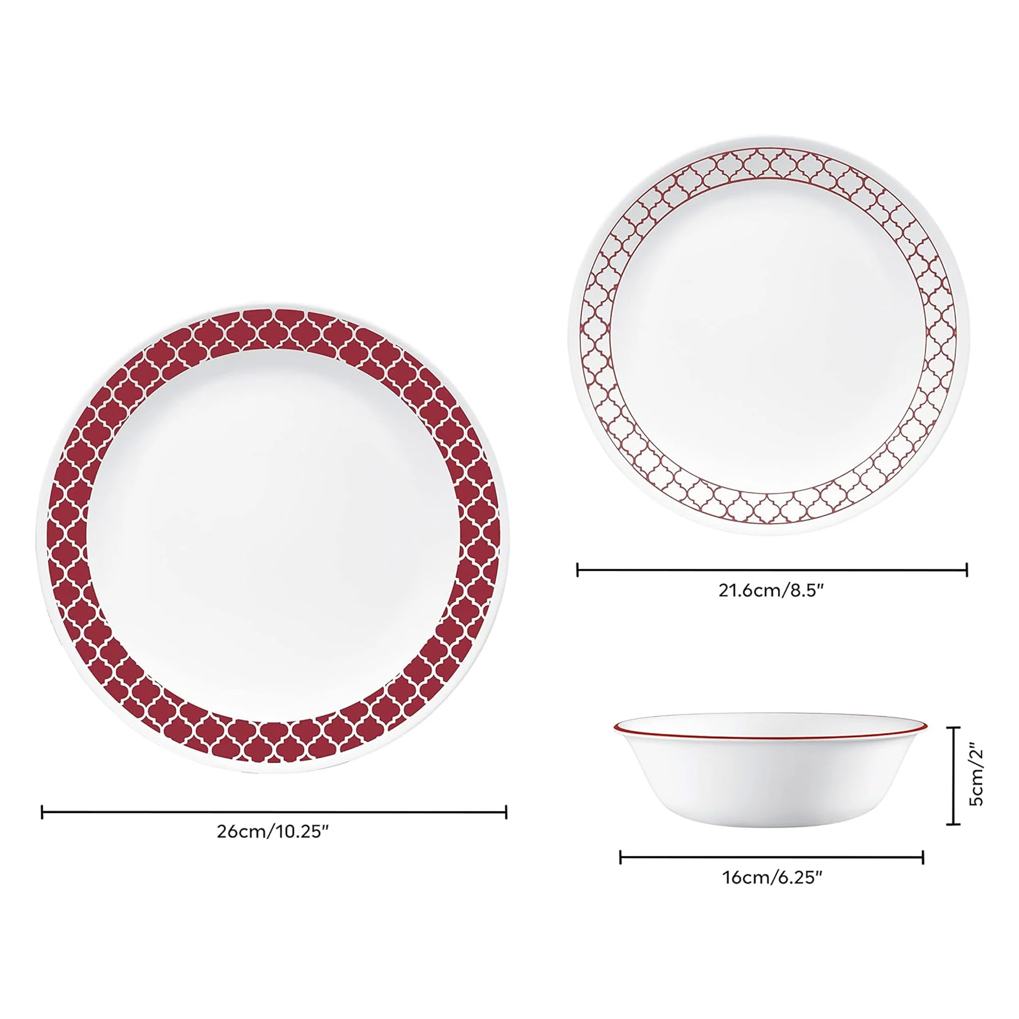 Corelle Vitrelle 12 Piece Round Dinnerware Set, Crimson Trellis, Service for 4 - Image 2
