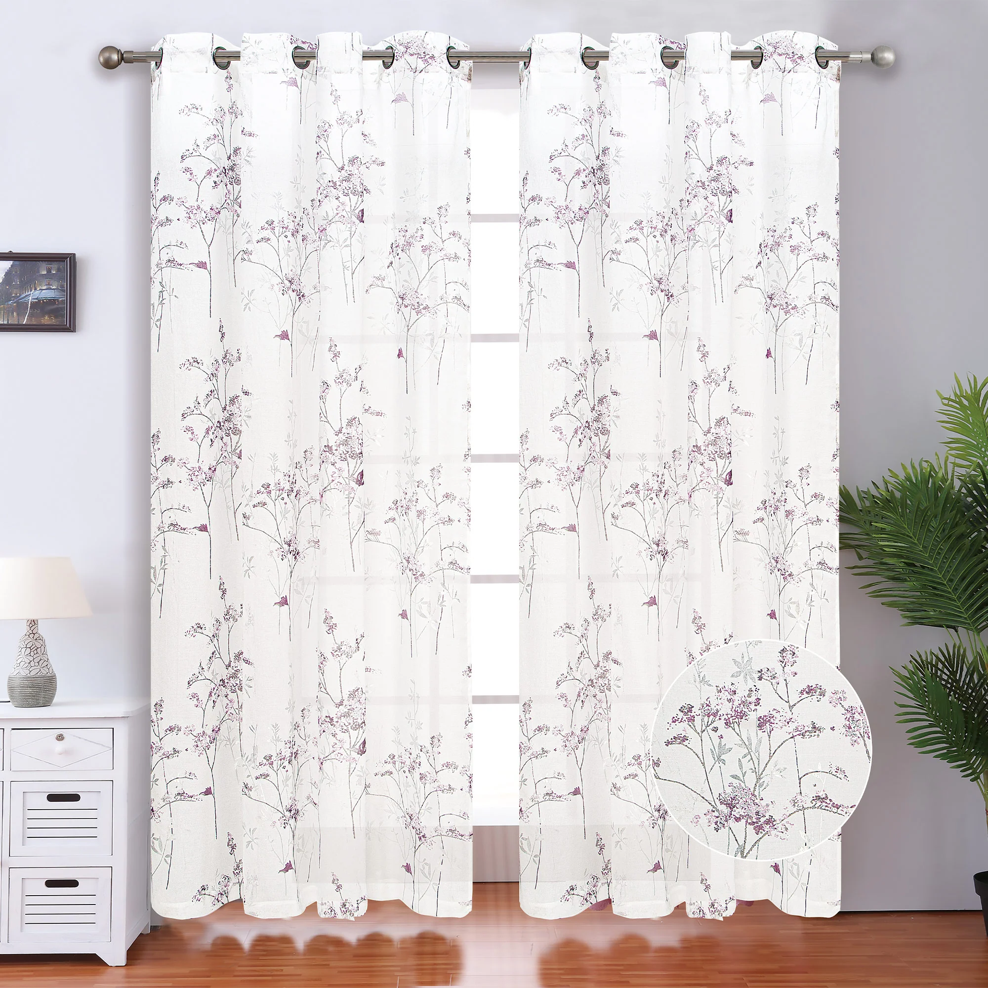 Cypress Metallic Foil Floral Grommet Window Curtain Panel, 54x84 Inches - Image 3
