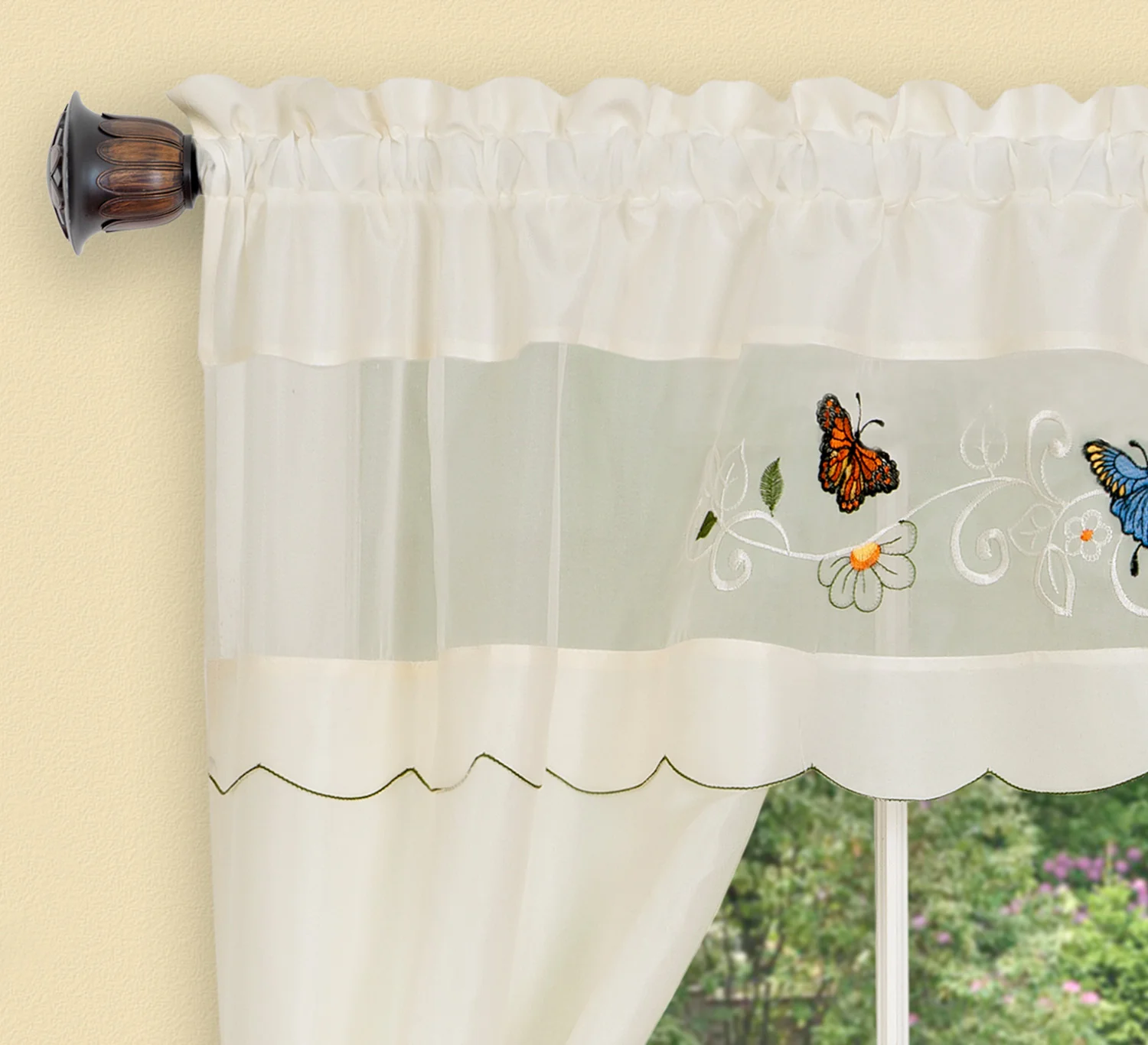 Daisy Meadow Embellished Embroidered Kitchen Curtain Set, White, 58x36 Inches - Image 6