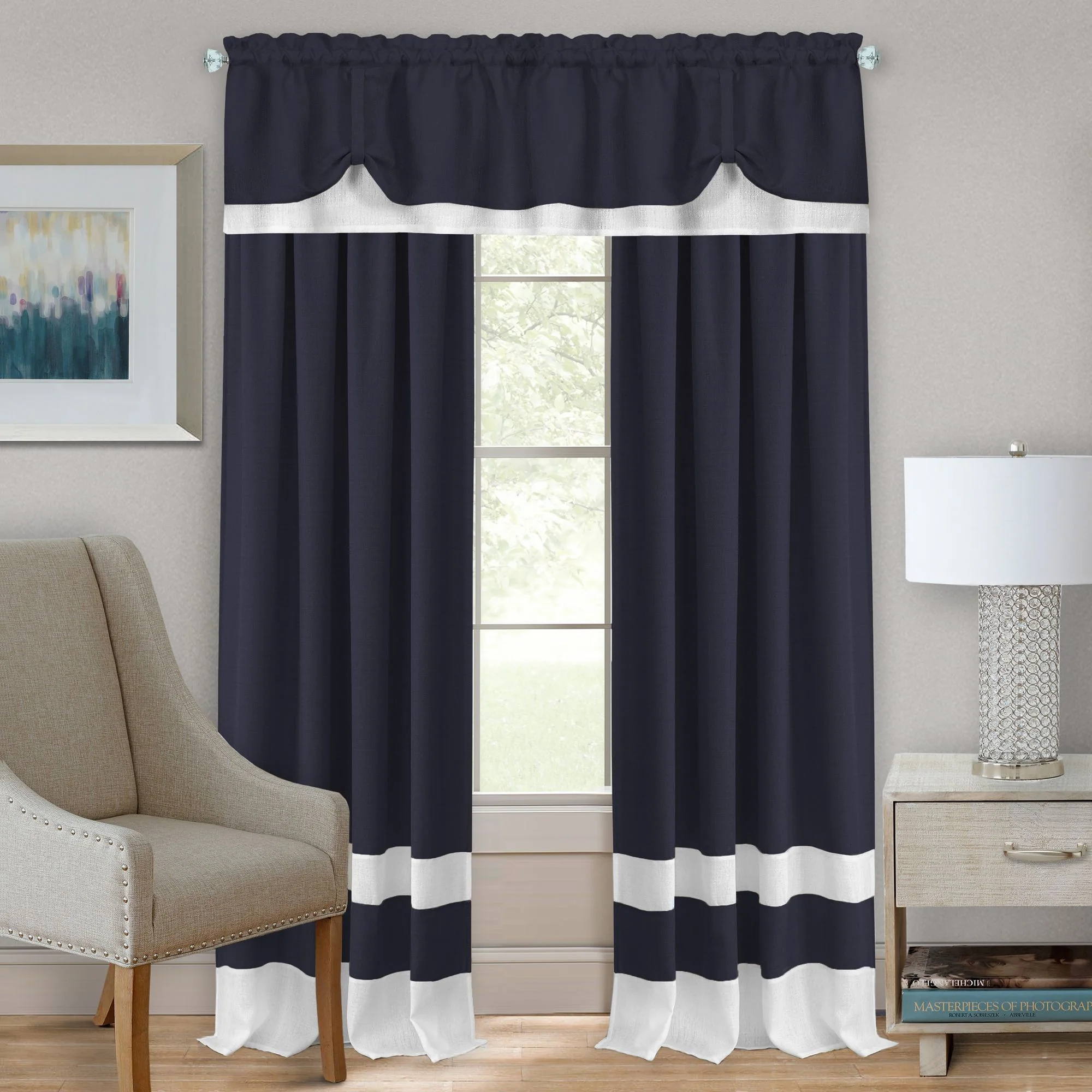 Darcy Rod Pocket Window Curtain Panel - 52x63 - Navy/White - Image 2