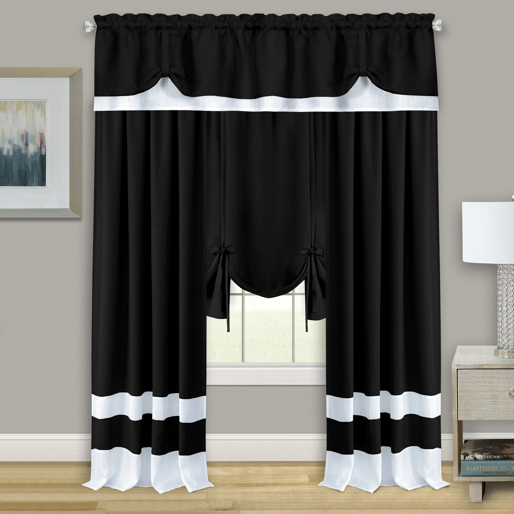 Darcy Window Curtain Tie Up Shade - 58x63 - Black - Image 2