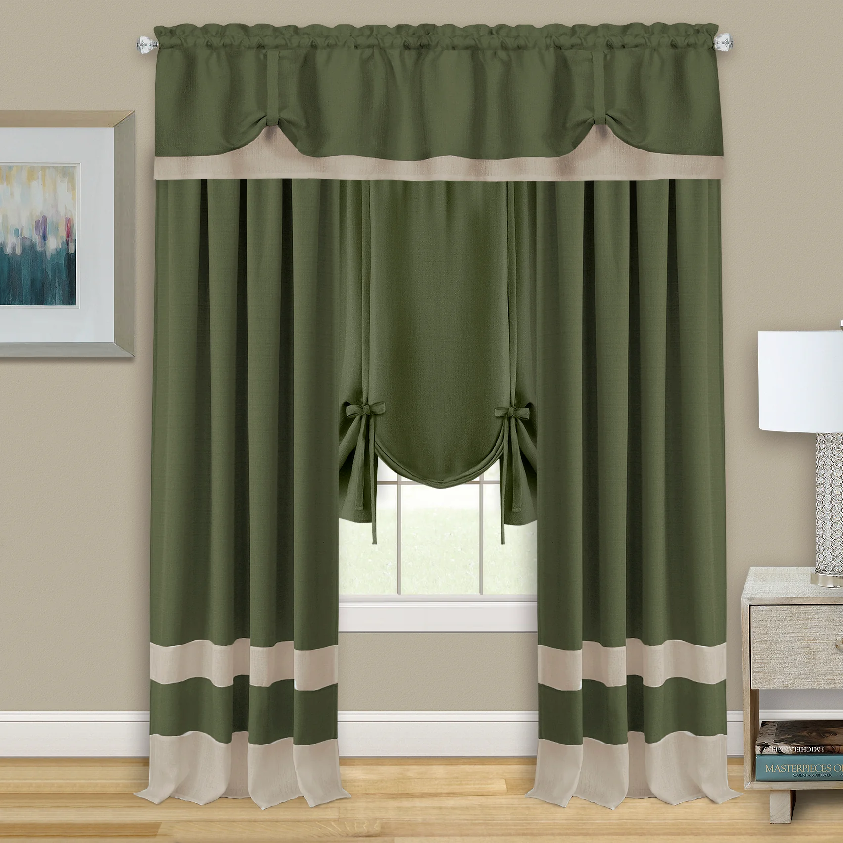 Darcy Window Curtain Tie Up Shade - 58x63 - Green - Image 2