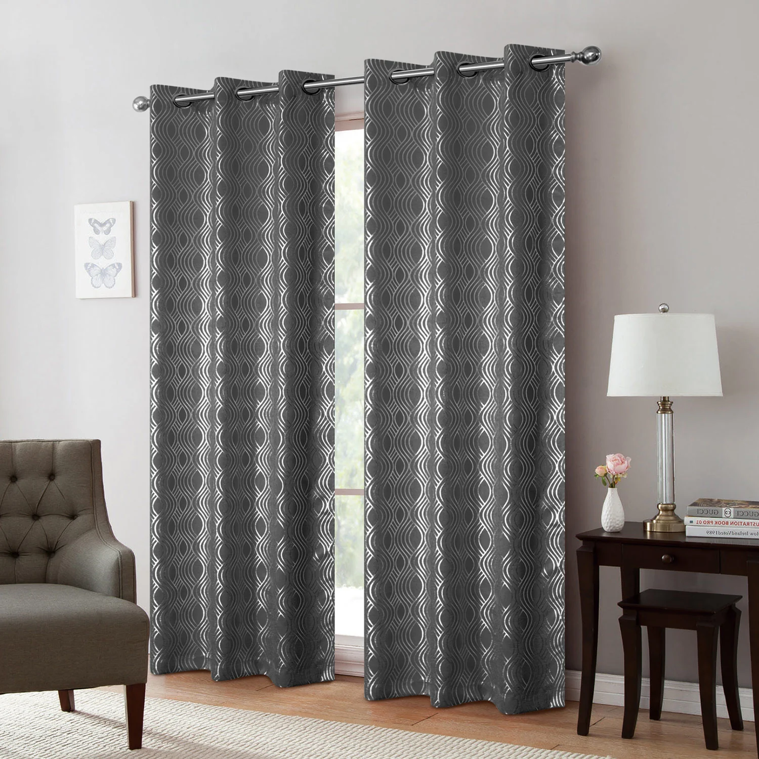 Delancy Foil Print Room Darkening Grommet Window Panel, 54x84 Inches - Image 2
