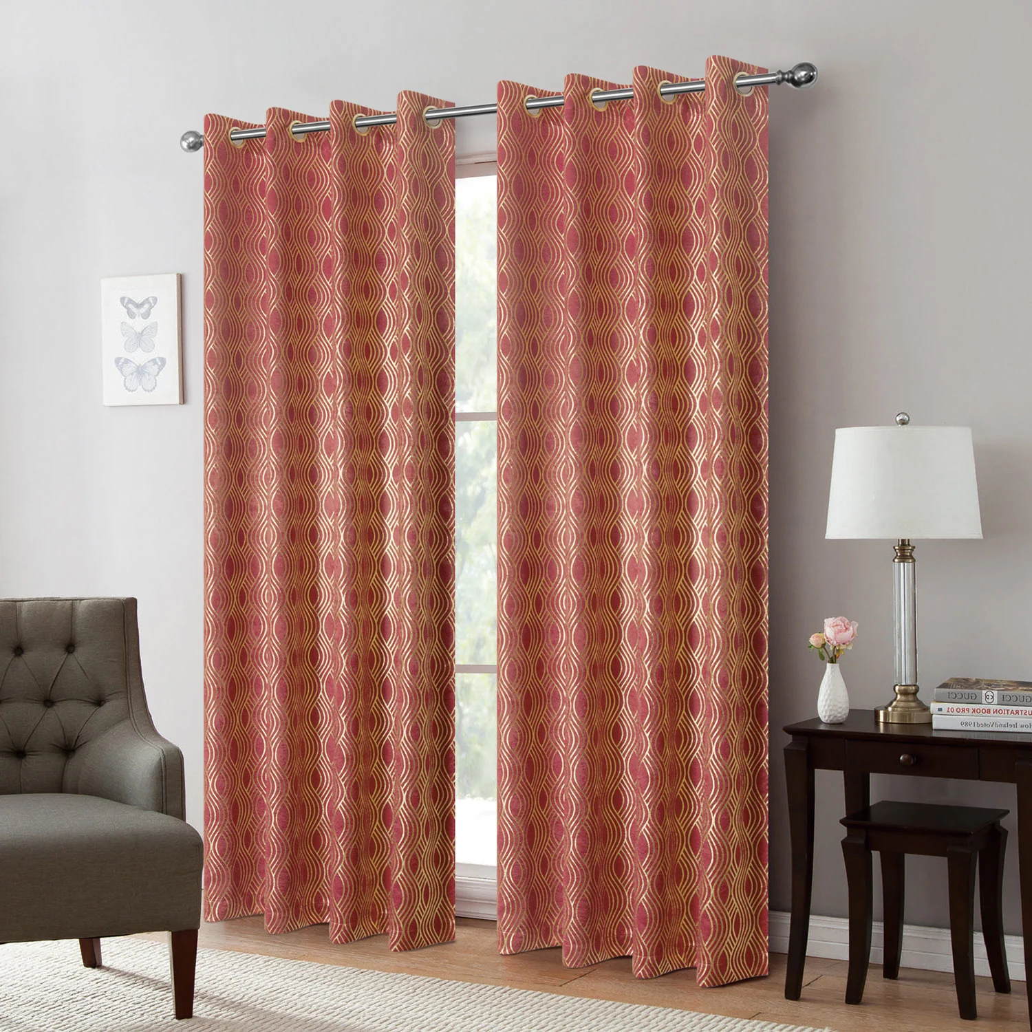 Delancy Foil Print Room Darkening Grommet Window Panel, 54x84 Inches - Image 3