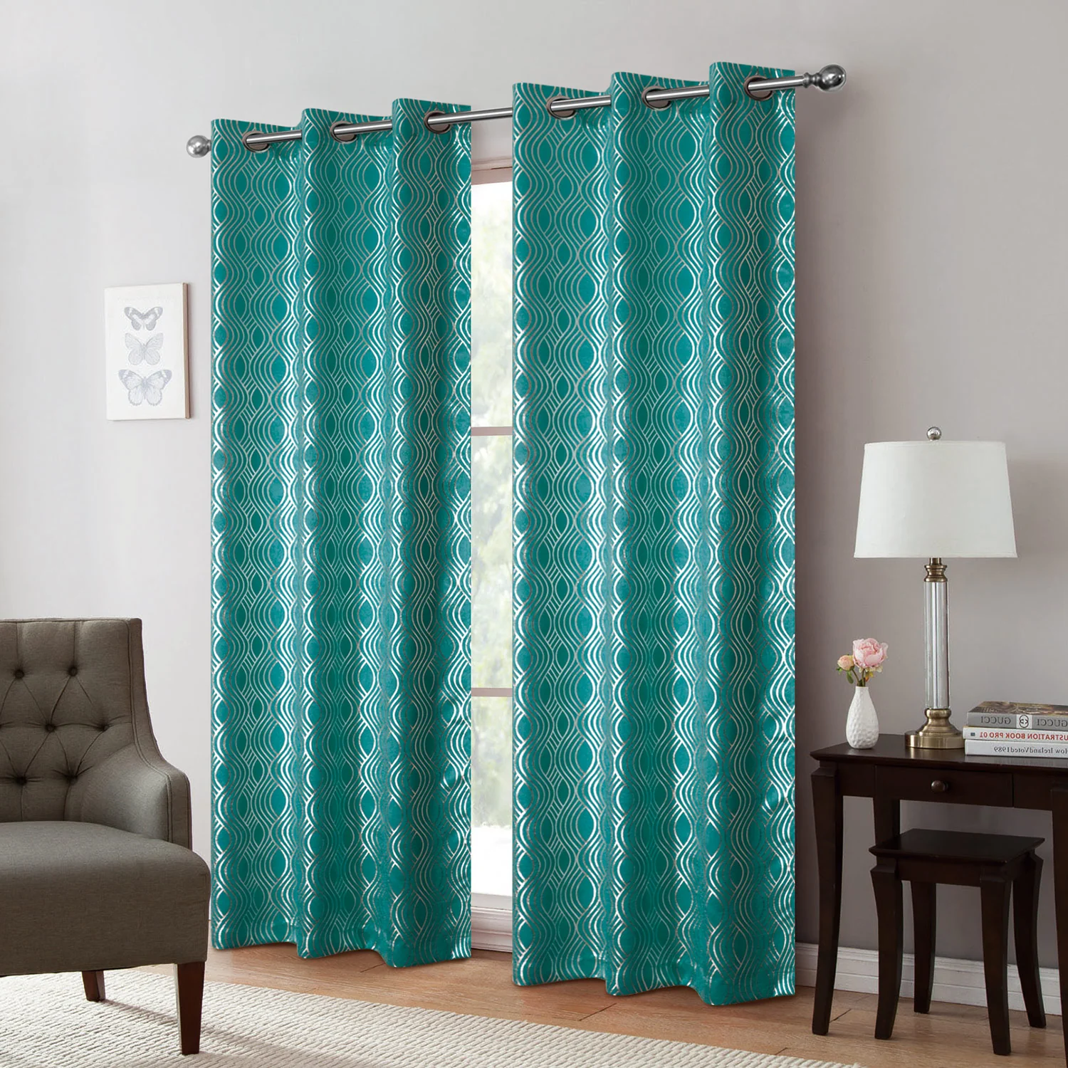 Delancy Foil Print Room Darkening Grommet Window Panel, 54x84 Inches - Image 4