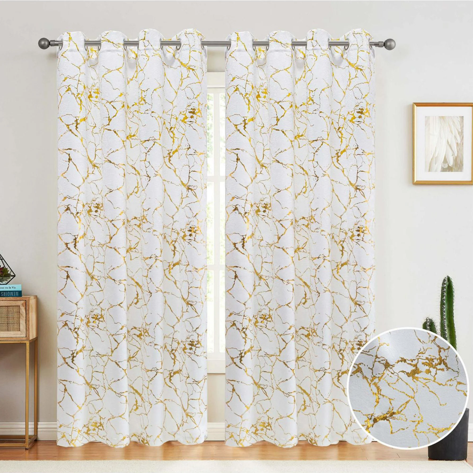 Denver Marble Metallic Grommet Window Curtain Panel, 54x84 Inches - Image 2