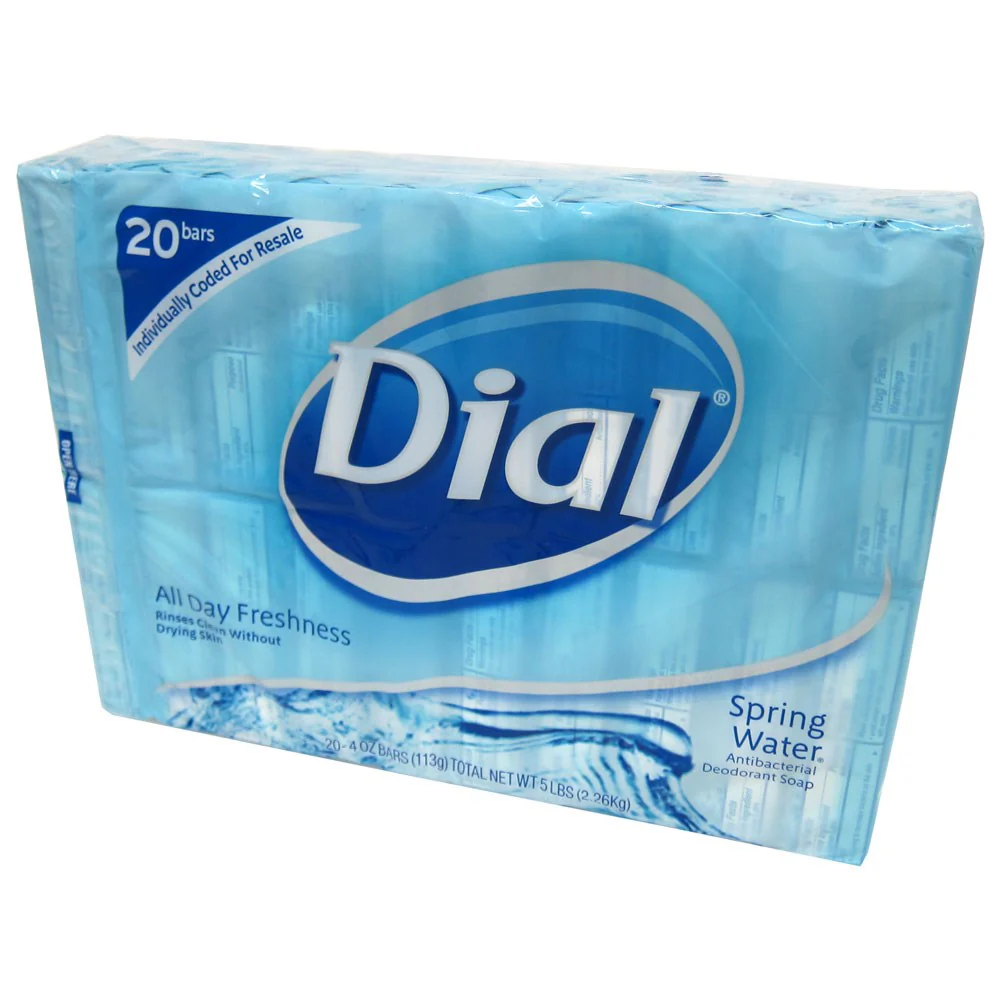 Dial Antibacterial Deodorant Soap Bars, Spring Water, 20 Bars