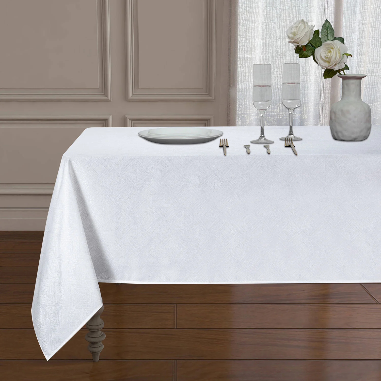 Diamond Jacquard Design Spill Proof Tablecloth - Image 6