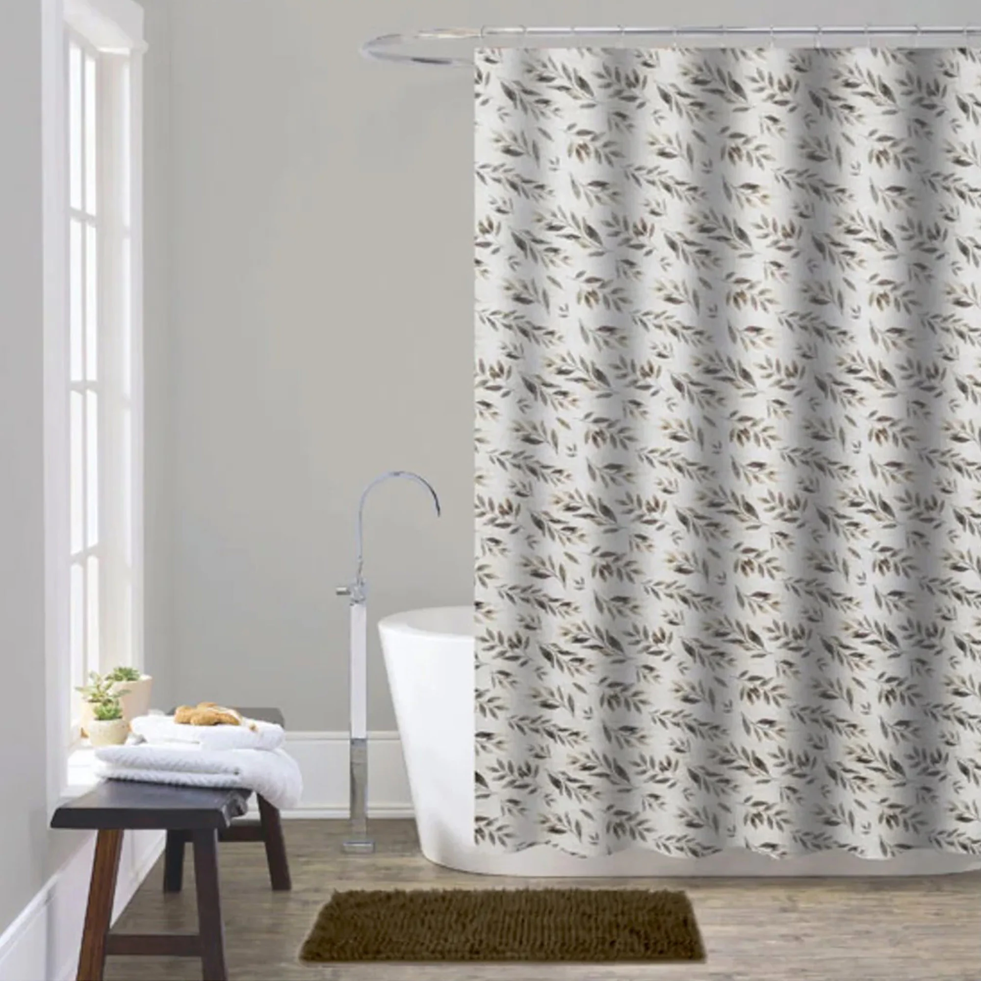 Doral 14 Piece Chenille Non-Slip Bath Rug with Shower Curtain Set - Image 2