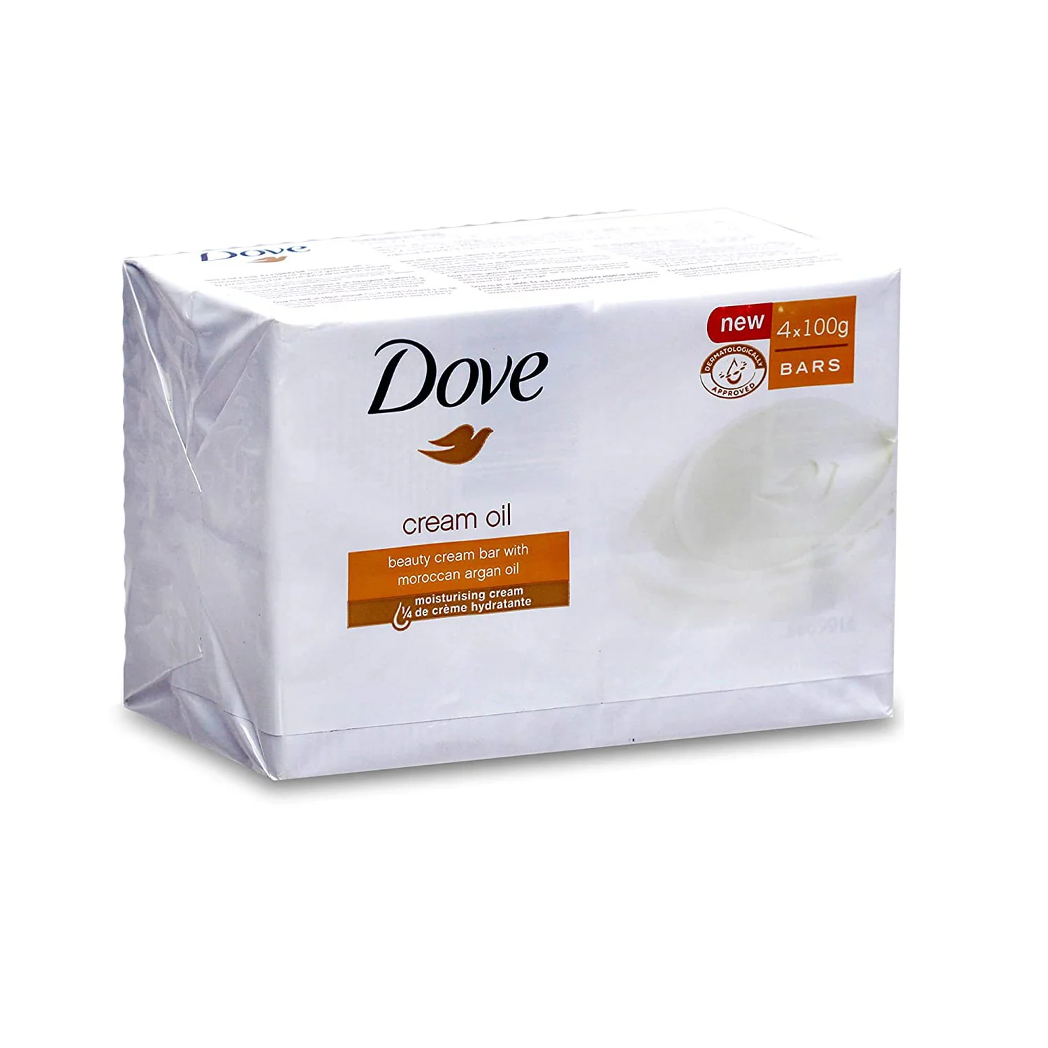 Dove Cream Oil Beauty Bar with Moroccan Argan Oil, 4 Bars - 3.5 Oz / 100g