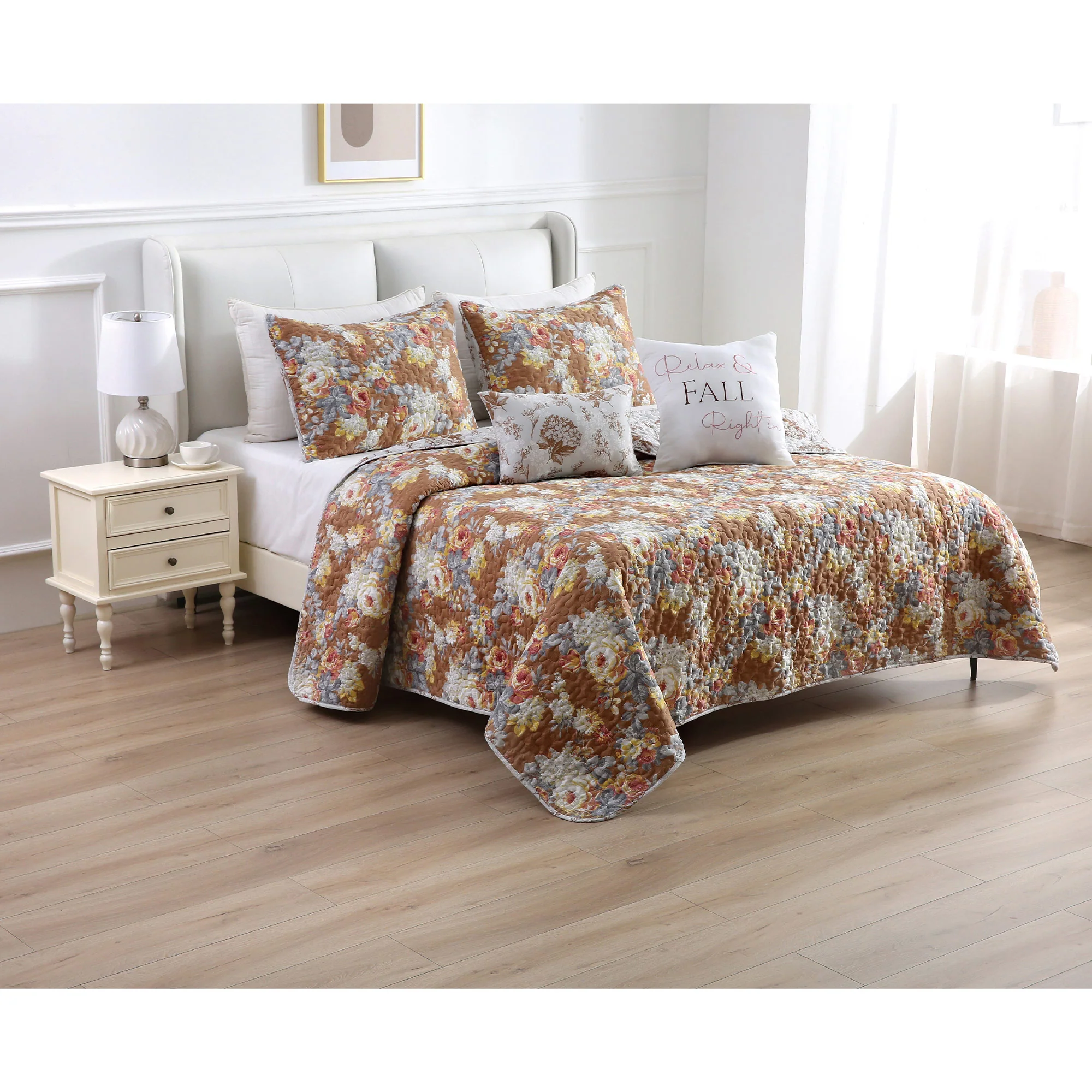 Dunes 5 Piece Floral Oversized Microfiber Wrinkle-Free Quilt Set - Image 2