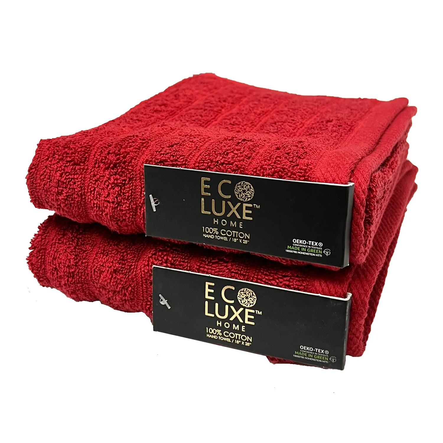 ECO LUXE 2-Pack Ribbed Cotton Hand Towel, 18x28 Inches