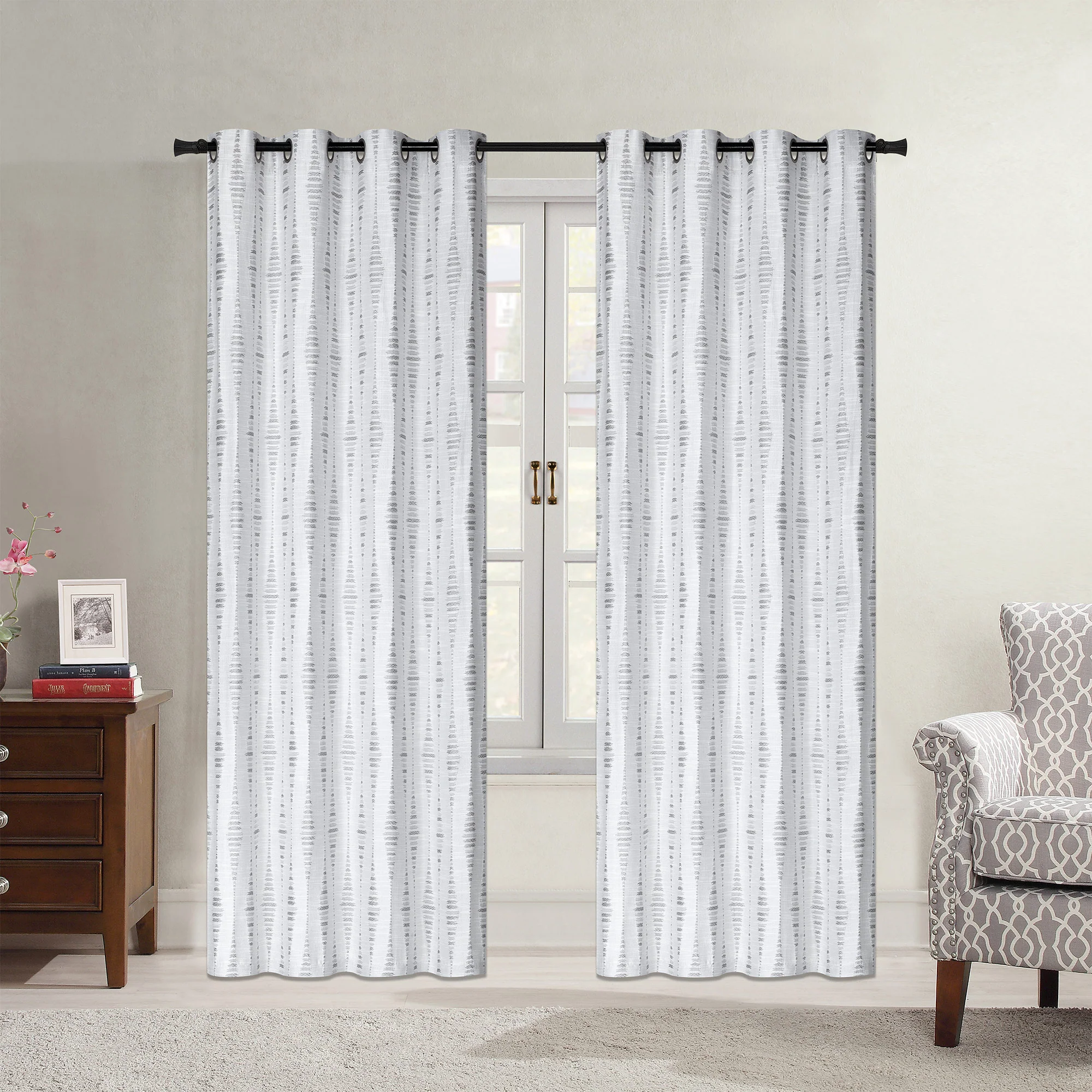 Eden Textured Ikat Jacquard Grommet Window Curtain Panel, 54x84 Inches - Image 3