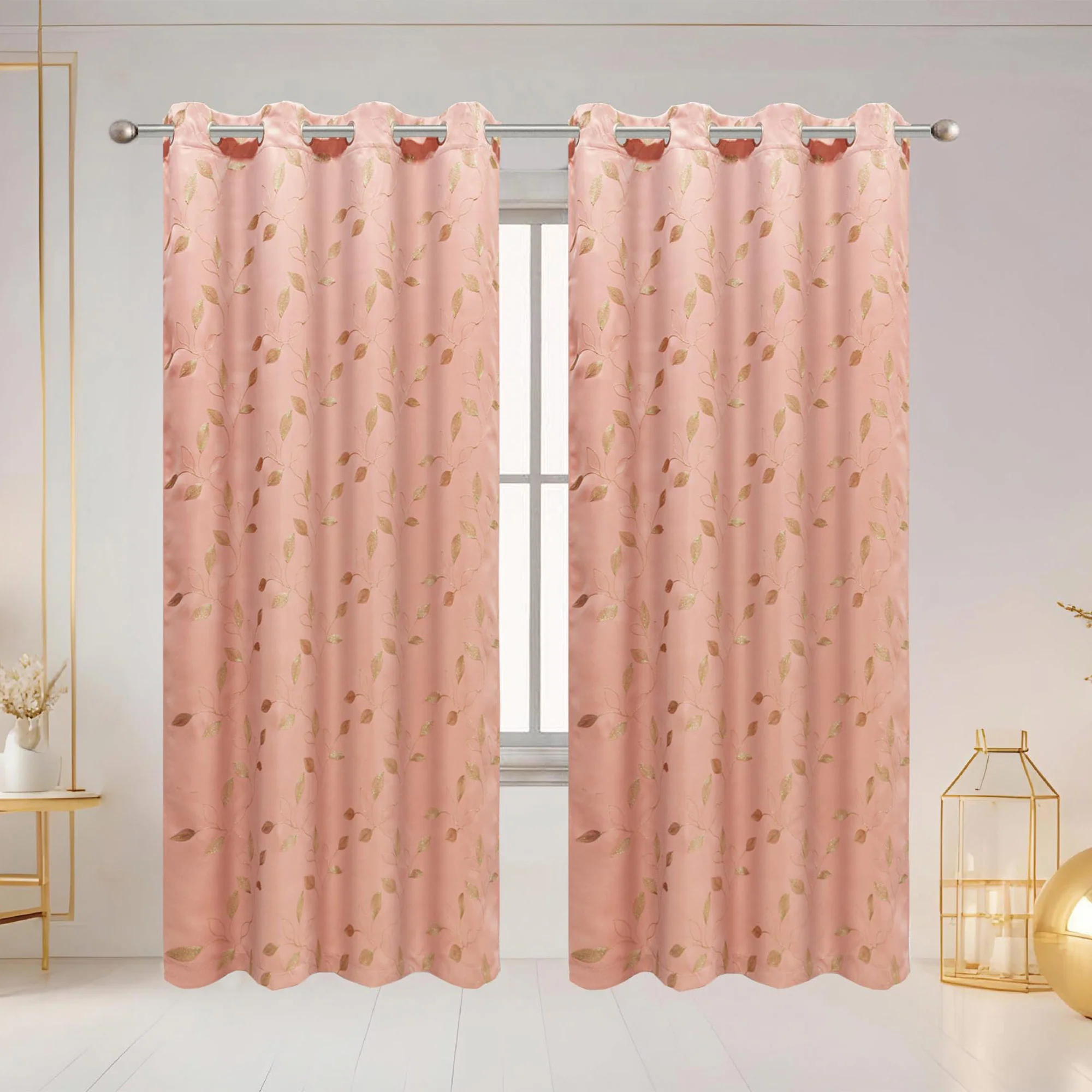 Elvira Embroidered Leaf Room Darkening Grommet Window Curtain Panel, 54x84 Inches