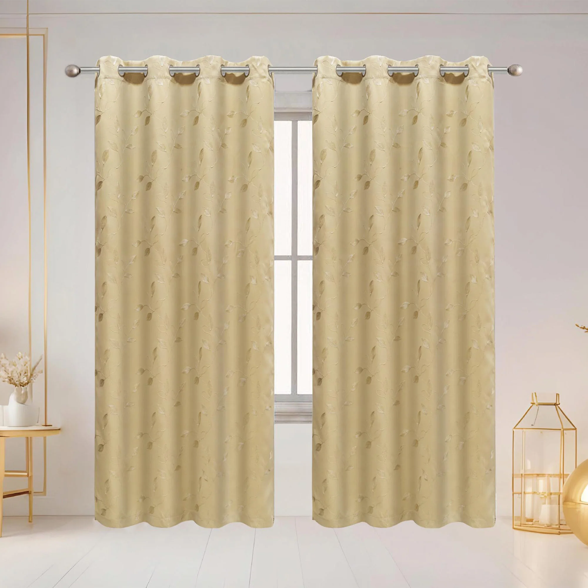Elvira Embroidered Leaf Room Darkening Grommet Window Curtain Panel, 54x84 Inches - Image 2