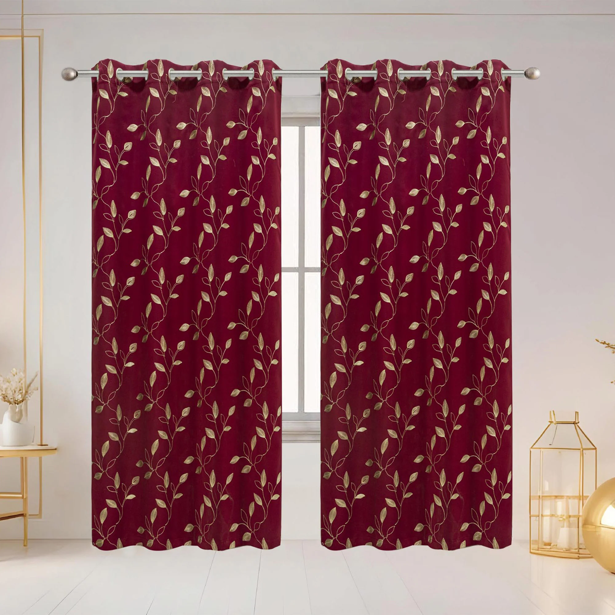 Elvira Embroidered Leaf Room Darkening Grommet Window Curtain Panel, 54x84 Inches - Image 8