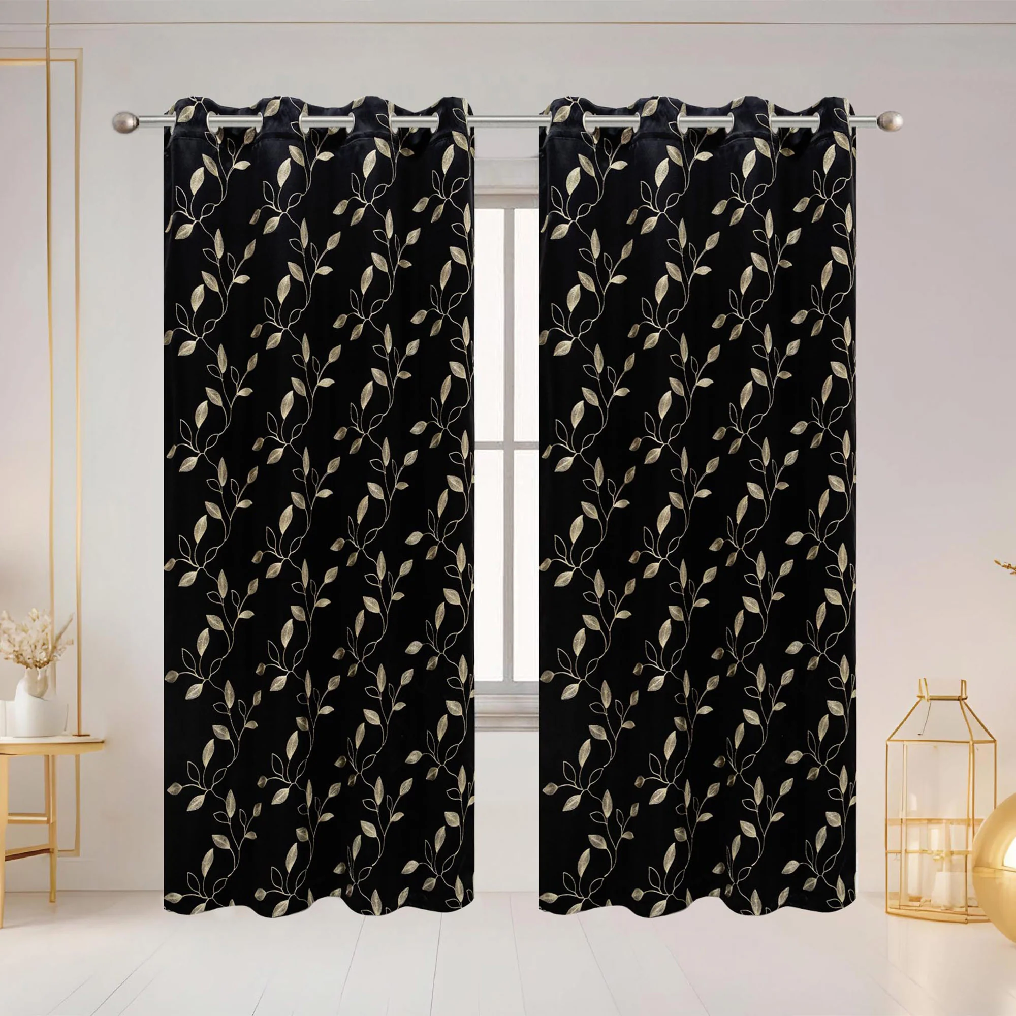 Elvira Embroidered Leaf Room Darkening Grommet Window Curtain Panel, 54x84 Inches - Image 9