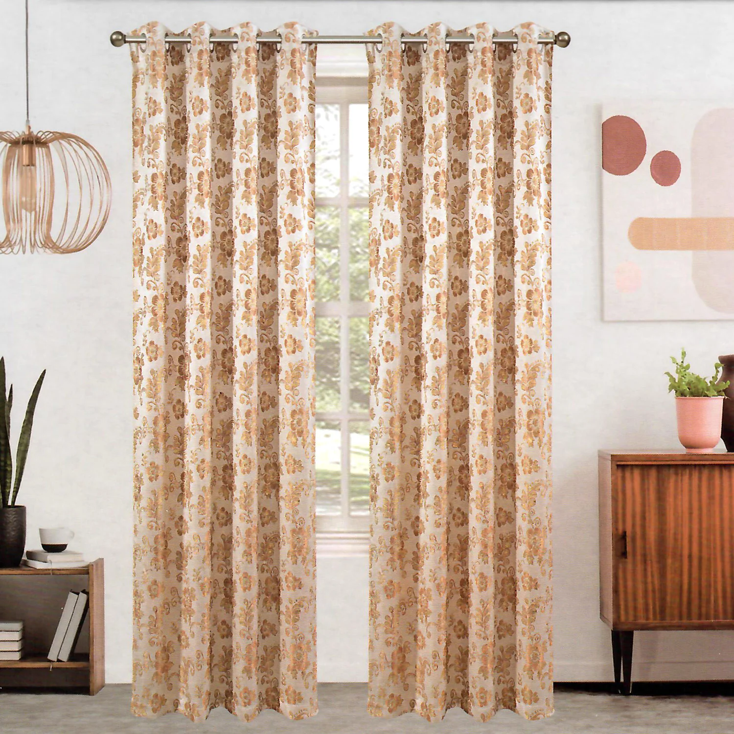 Esma Floral Metallic Jacquard Grommet Window Panel, 55x84 Inches - Image 2