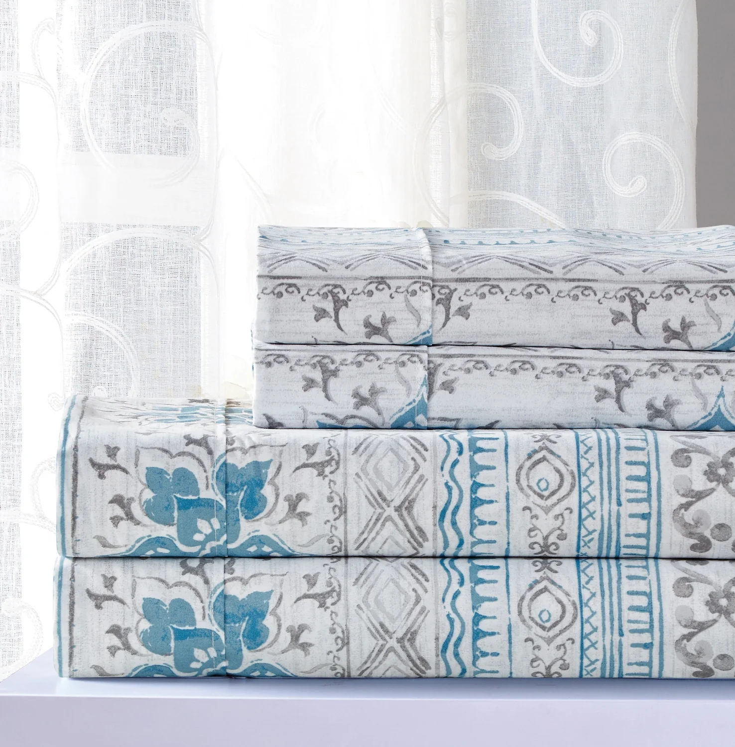 Essential Collection Willow Printed Sheet Set, Blue-Gray - Image 3
