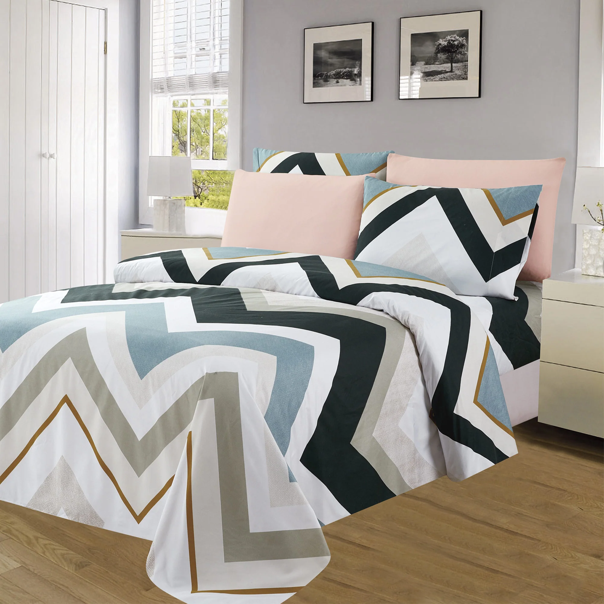 Essentials Bright 4 & 6 Piece Printed Wrinkle-Free Sheet Set, Deco - Image 3