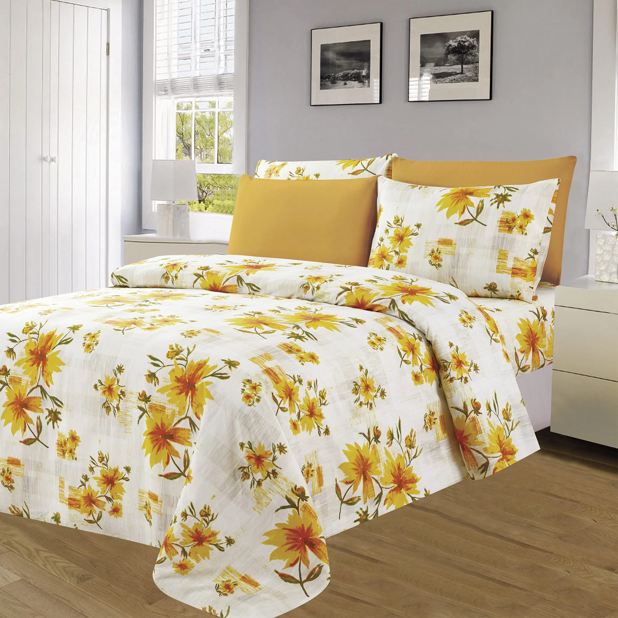 Essentials Bright 4 & 6 Piece Printed Wrinkle-Free Sheet Set, Sunny - Image 4