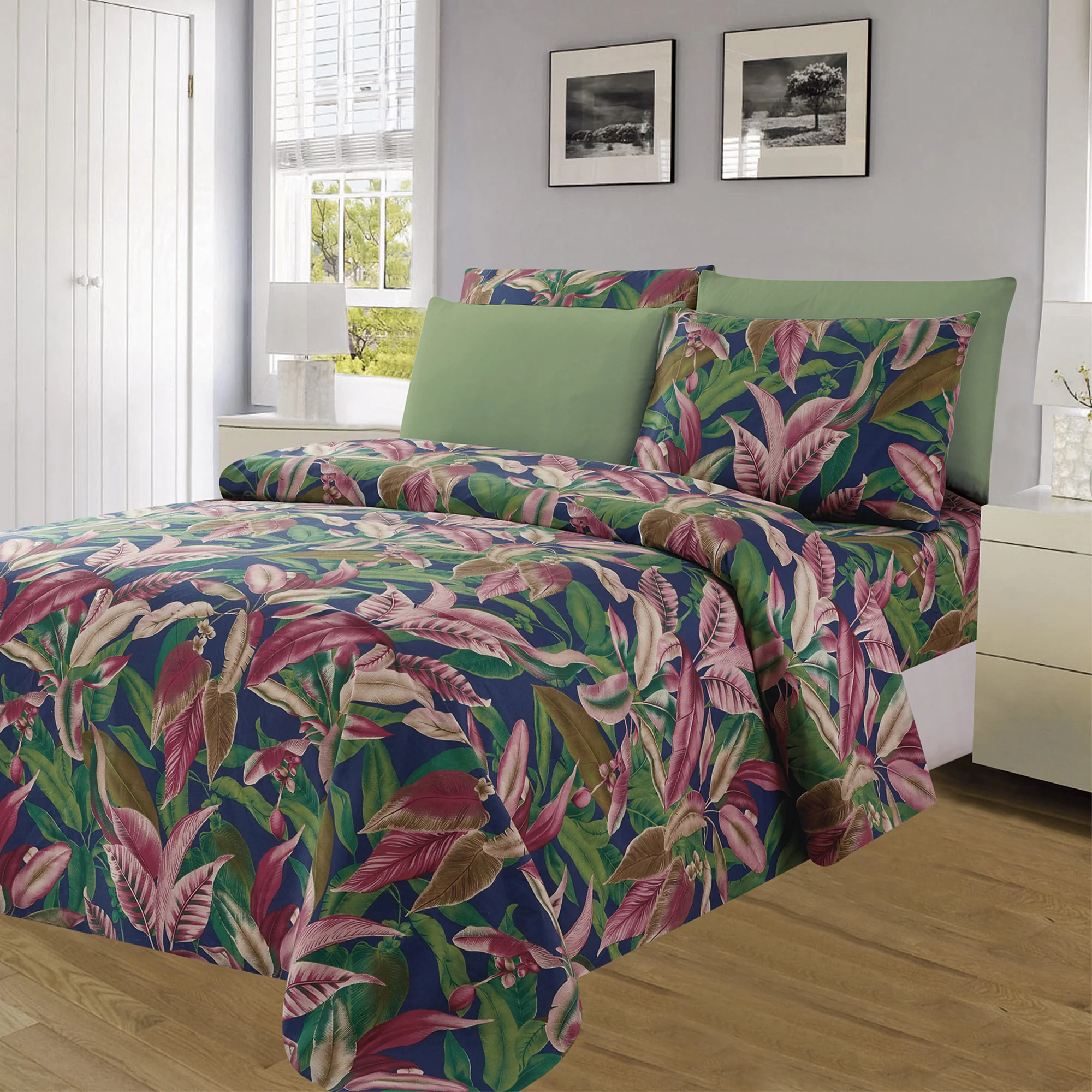 Essentials Bright 4 & 6 Piece Printed Wrinkle-Free Sheet Set, Tropical - Image 2