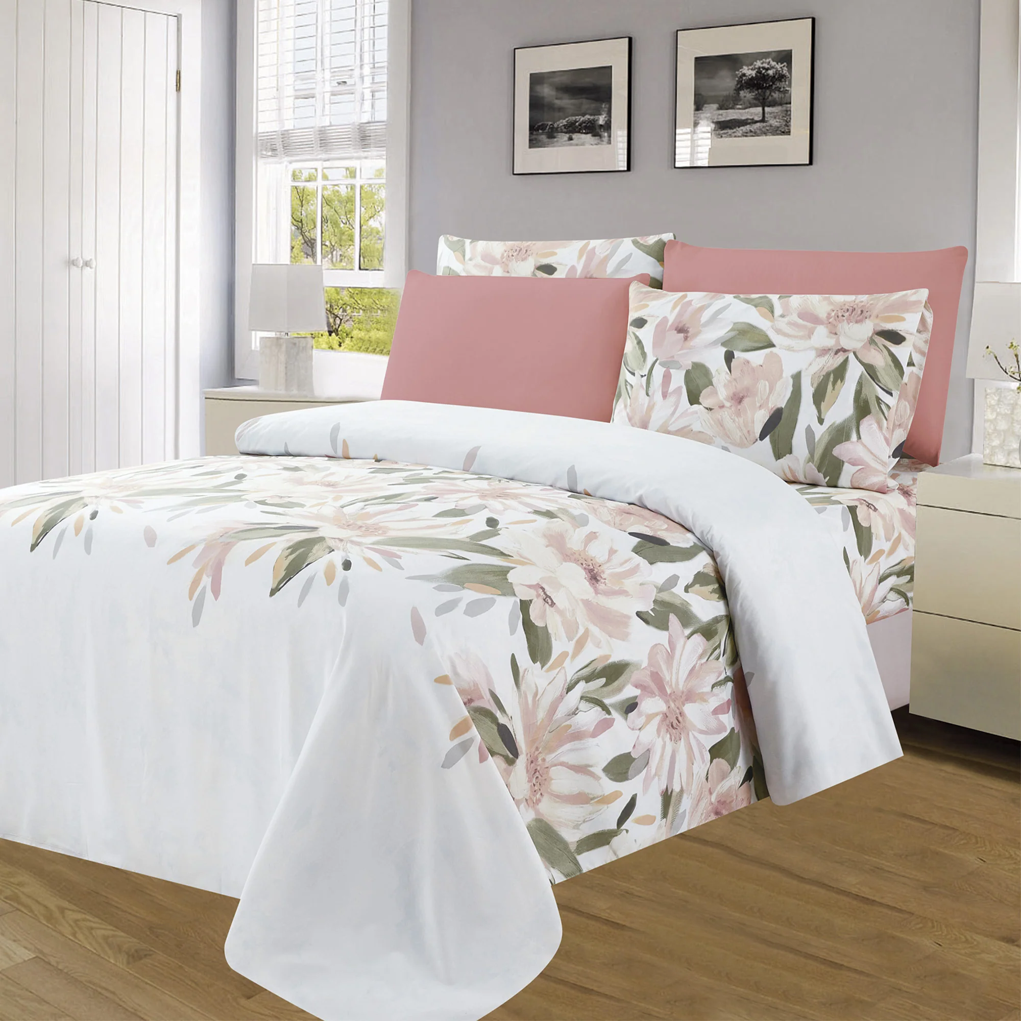 Essentials Neutral 4 & 6 Piece Printed Wrinkle-Free Sheet Set, Seranade - Image 2
