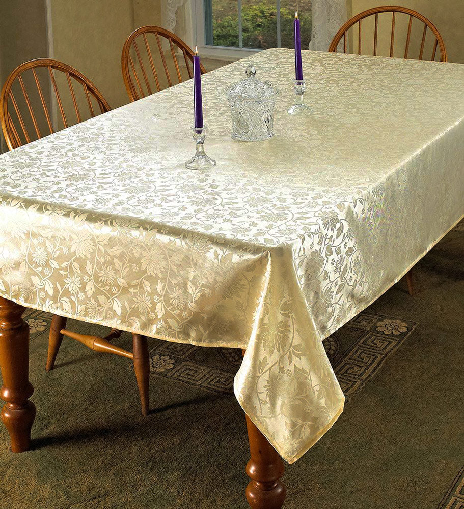 European Floral Design Tablecloth, Ivory