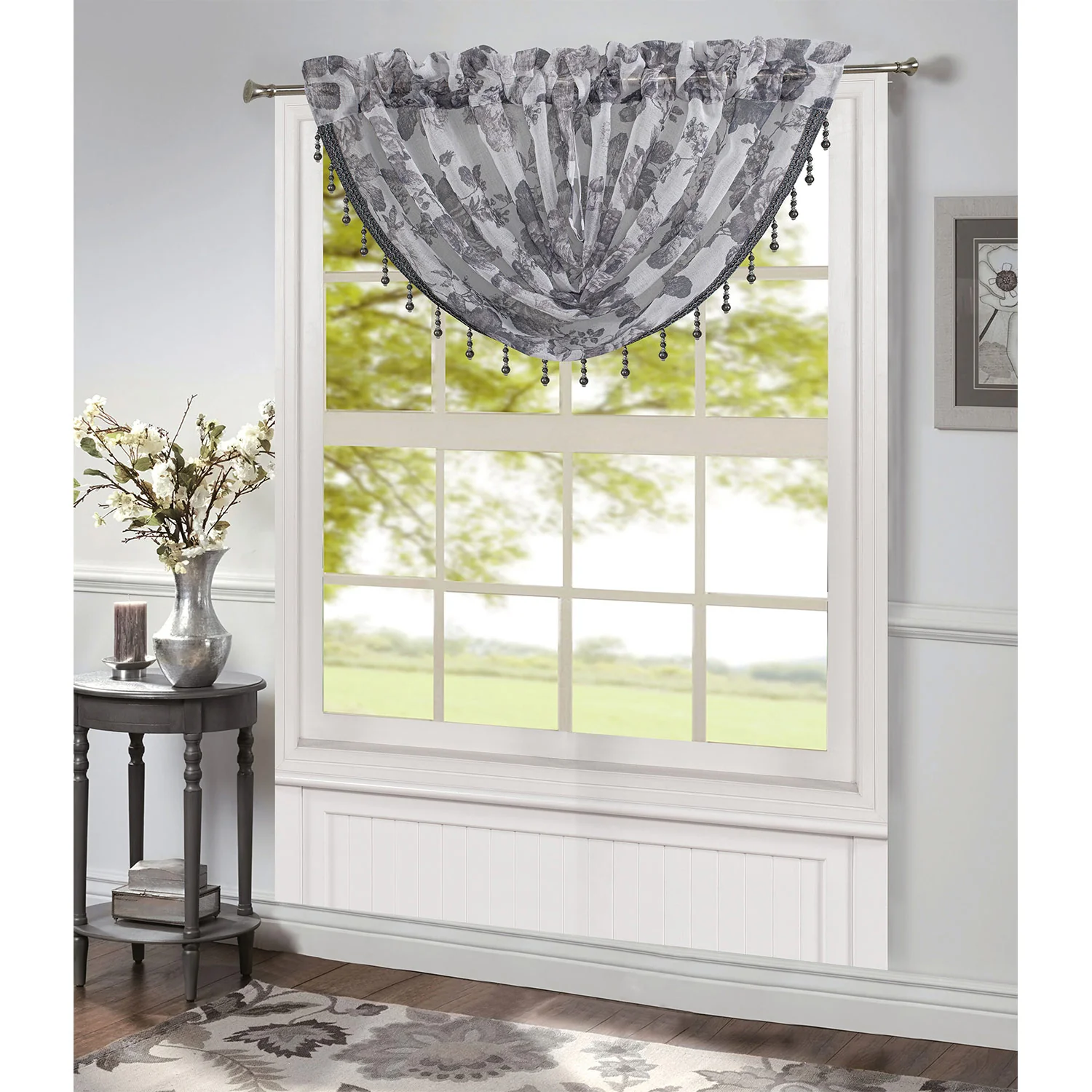 Evie Sheer Classic Floral Printed Window Panel and Valance Treatments, All Sold Separately - Image 3