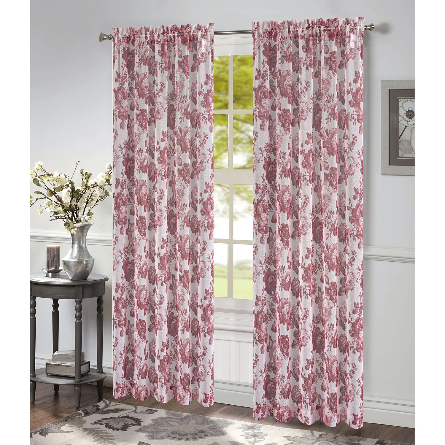 Evie Sheer Classic Floral Printed Window Panel and Valance Treatments, All Sold Separately - Image 5