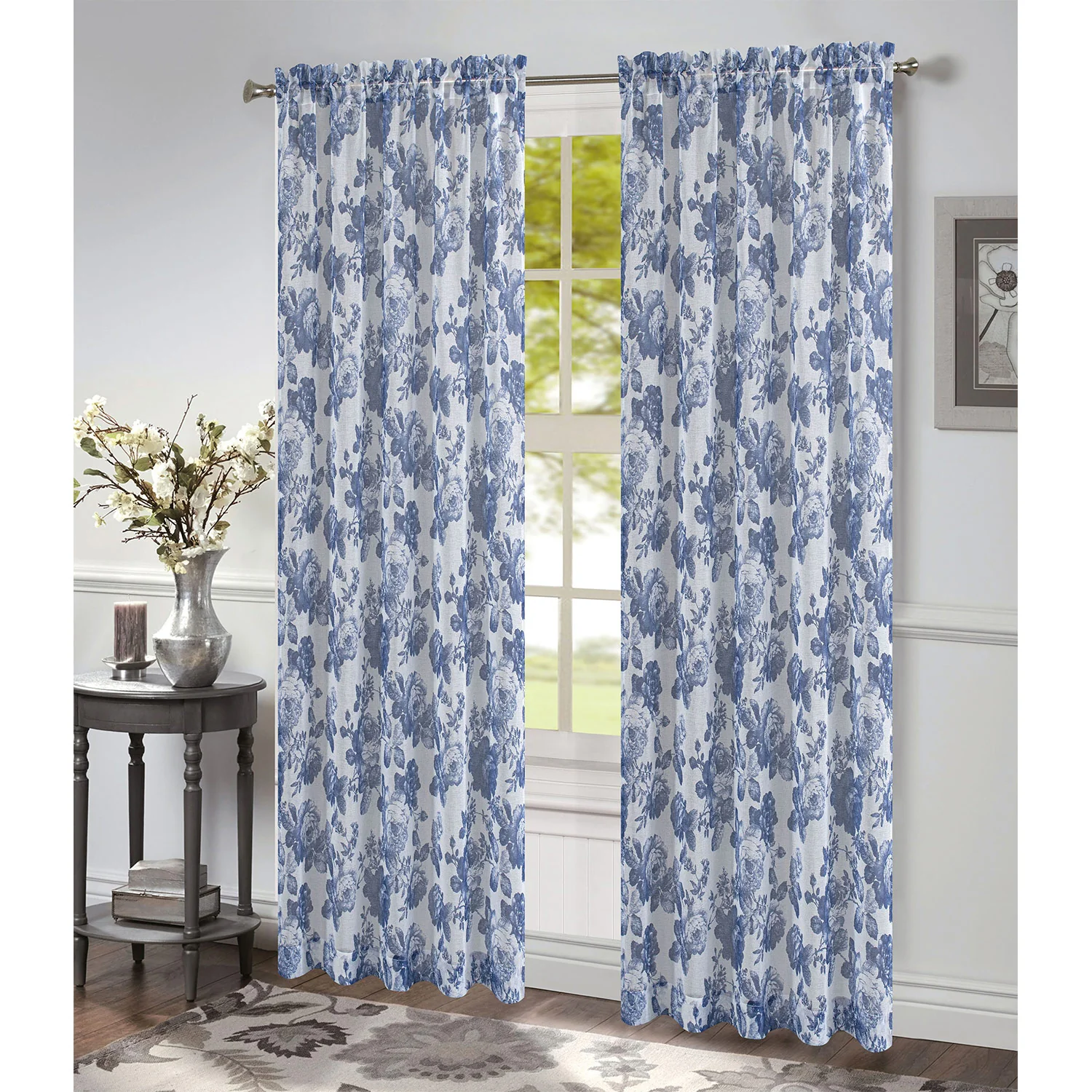 Evie Sheer Classic Floral Printed Window Panel and Valance Treatments, All Sold Separately - Image 6