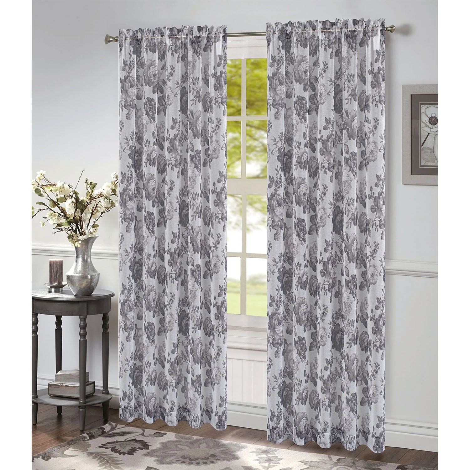 Evie Sheer Classic Floral Printed Window Panel and Valance Treatments, All Sold Separately - Image 7