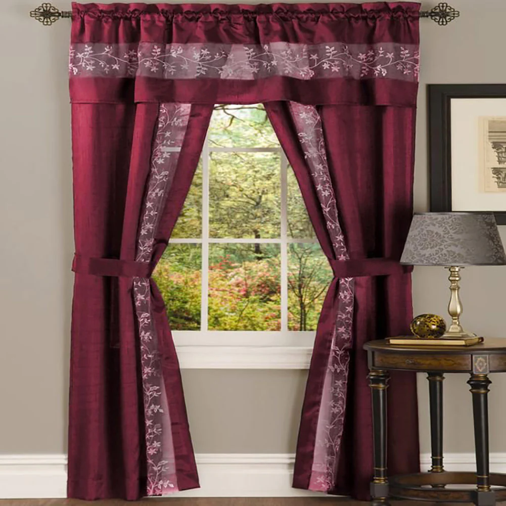 Fairfield Complete 5-Piece Panel, Valance & Tieback Set, Burgundy, 55x84 Inches - Image 2