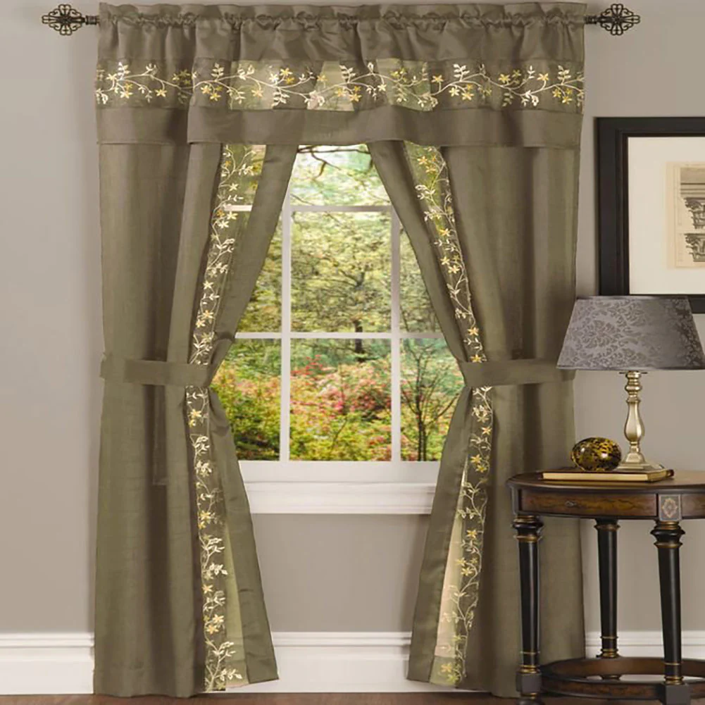 Fairfield Complete 5-Piece Panel, Valance & Tieback Set, Taupe, 55x84 Inches - Image 2