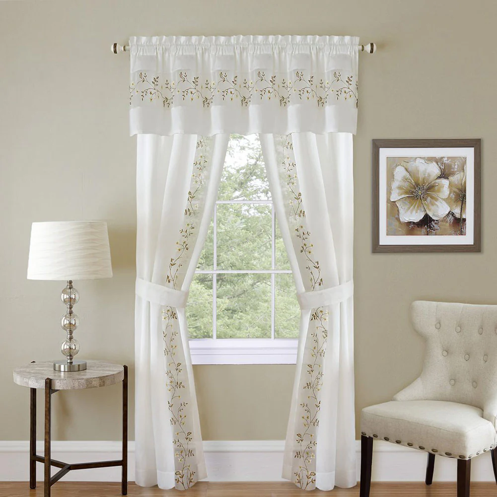 Fairfield Complete 5-Piece Panel, Valance & Tieback Set, White, 55x84 Inches - Image 2