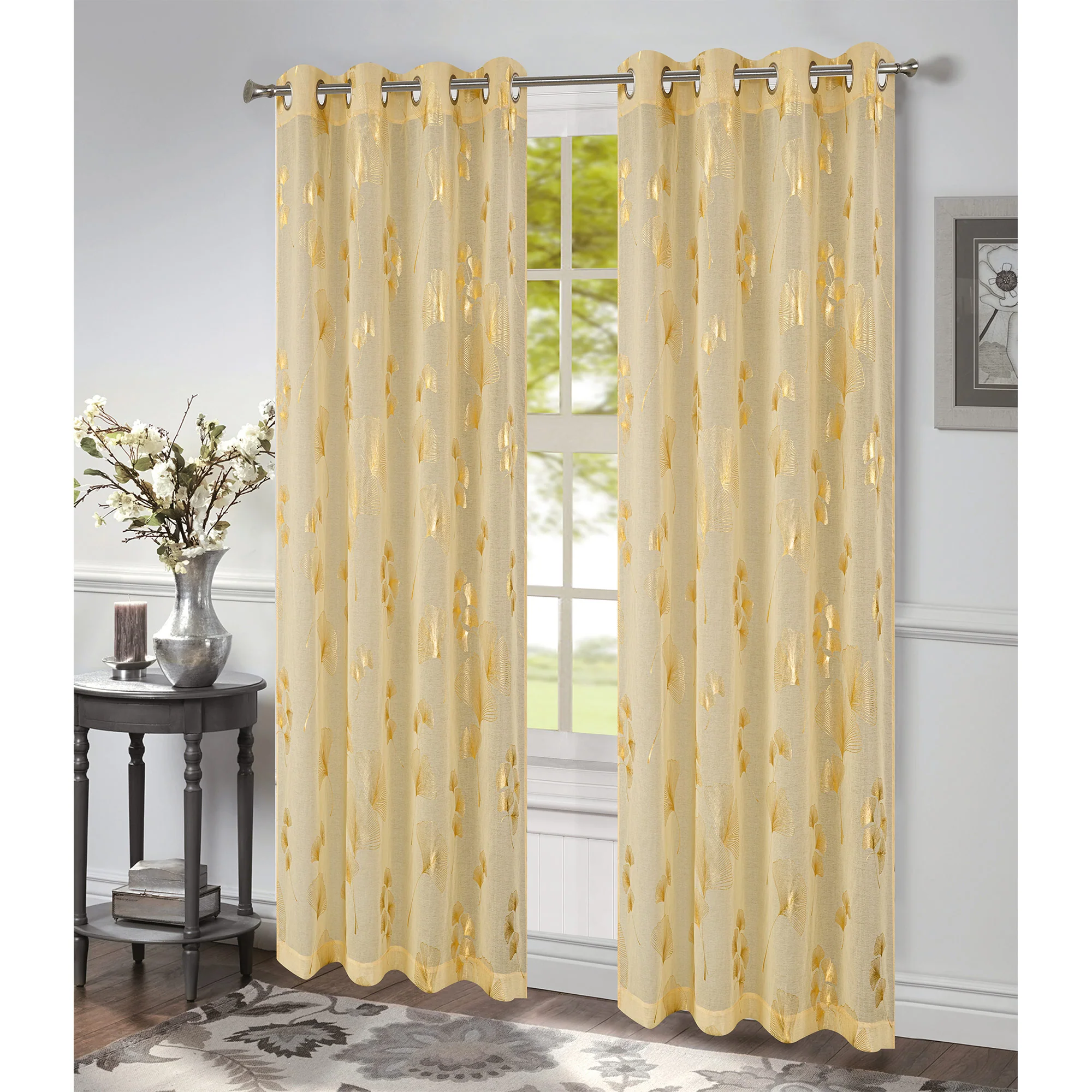 Felicity Ginkgo Leaf Foil Print Sheer Grommet Window Panel, 54x84 Inches - Image 6