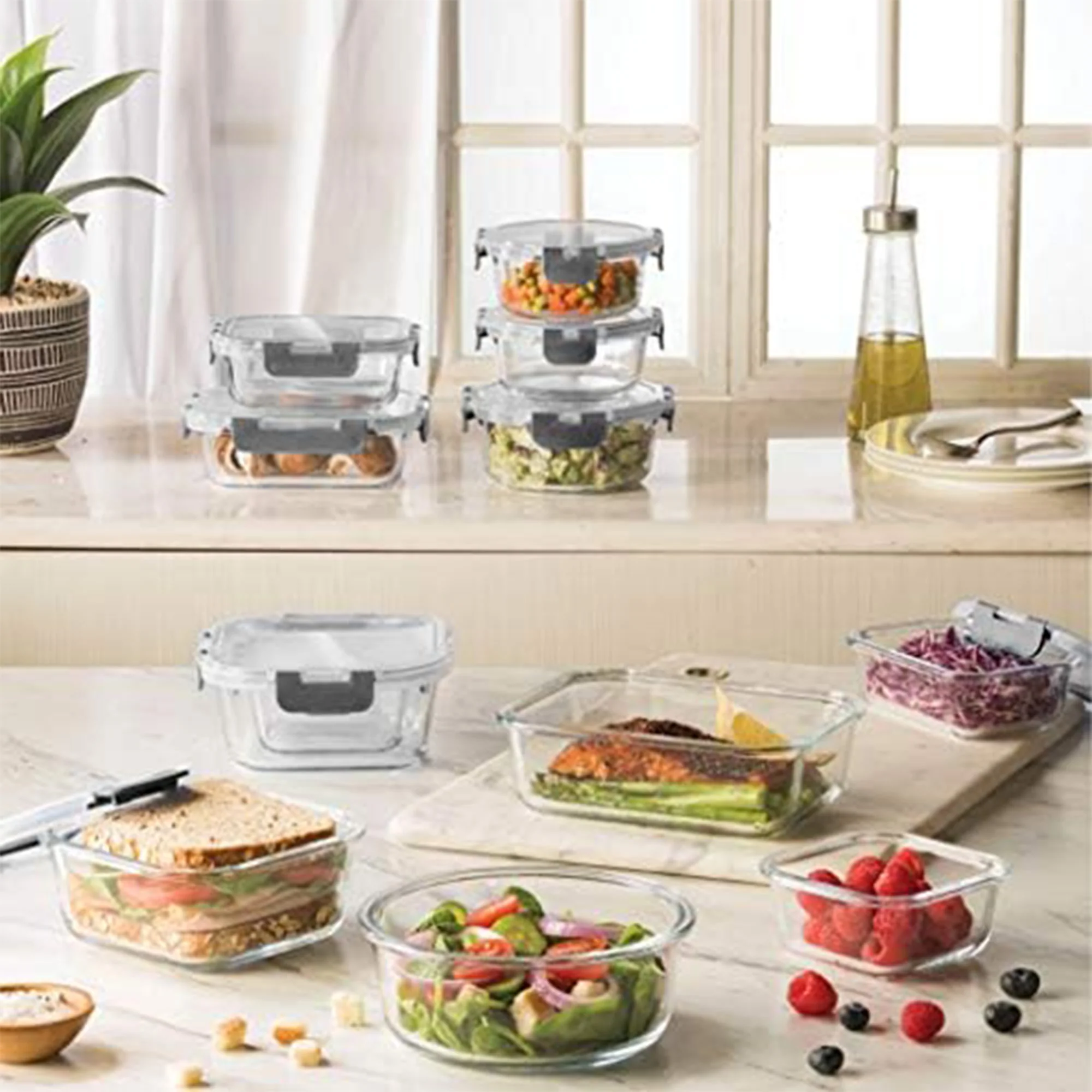 FineDine 24 Piece Glass Storage Containers with Lids, Gray - Image 2