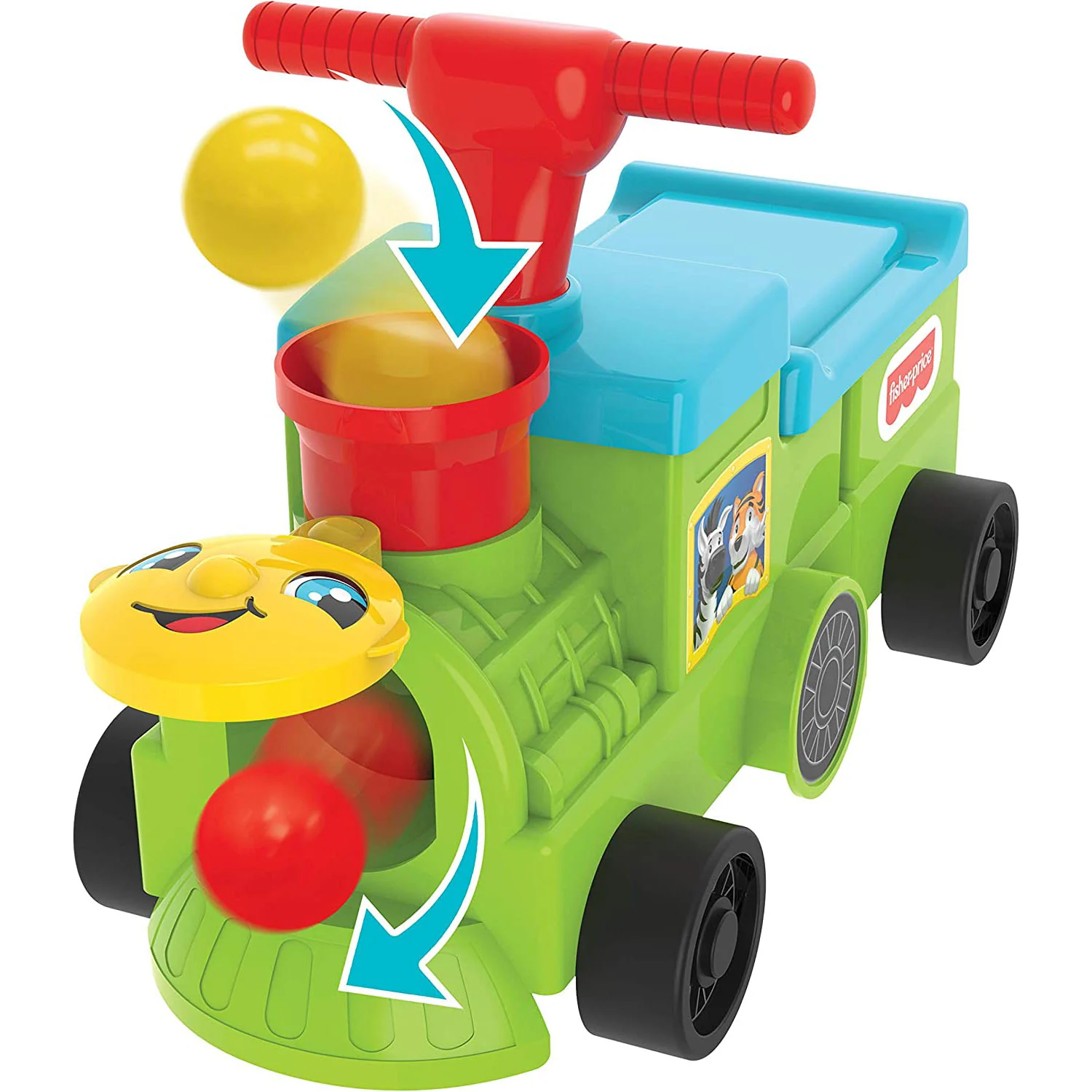 Fisher-Price Ride On for Kids and Baby Extra-Wide Wheels Tootin’ Train Ride-On, Blue - Image 3
