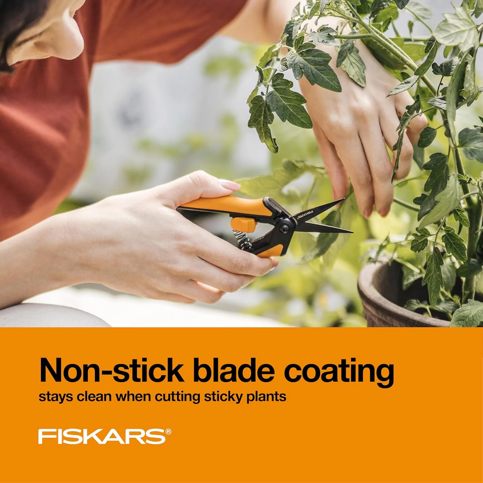 Fiskars Stainless Steel Micro-Tip Rose Pruning Garden Shears, Black-Orange, 6x1.76 Inches - Image 5